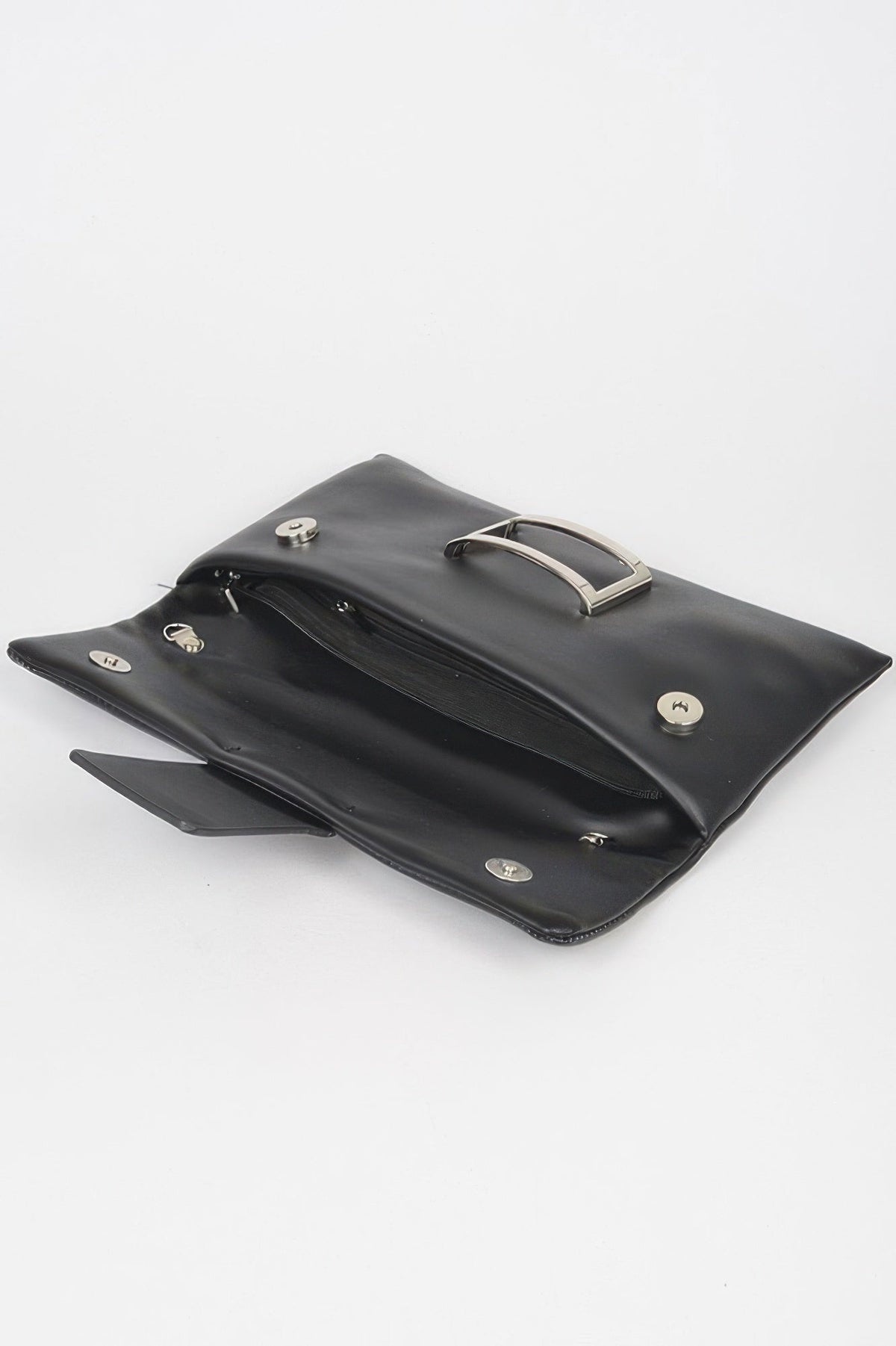 Metallic Faux Leather Metal Buckle Clutch