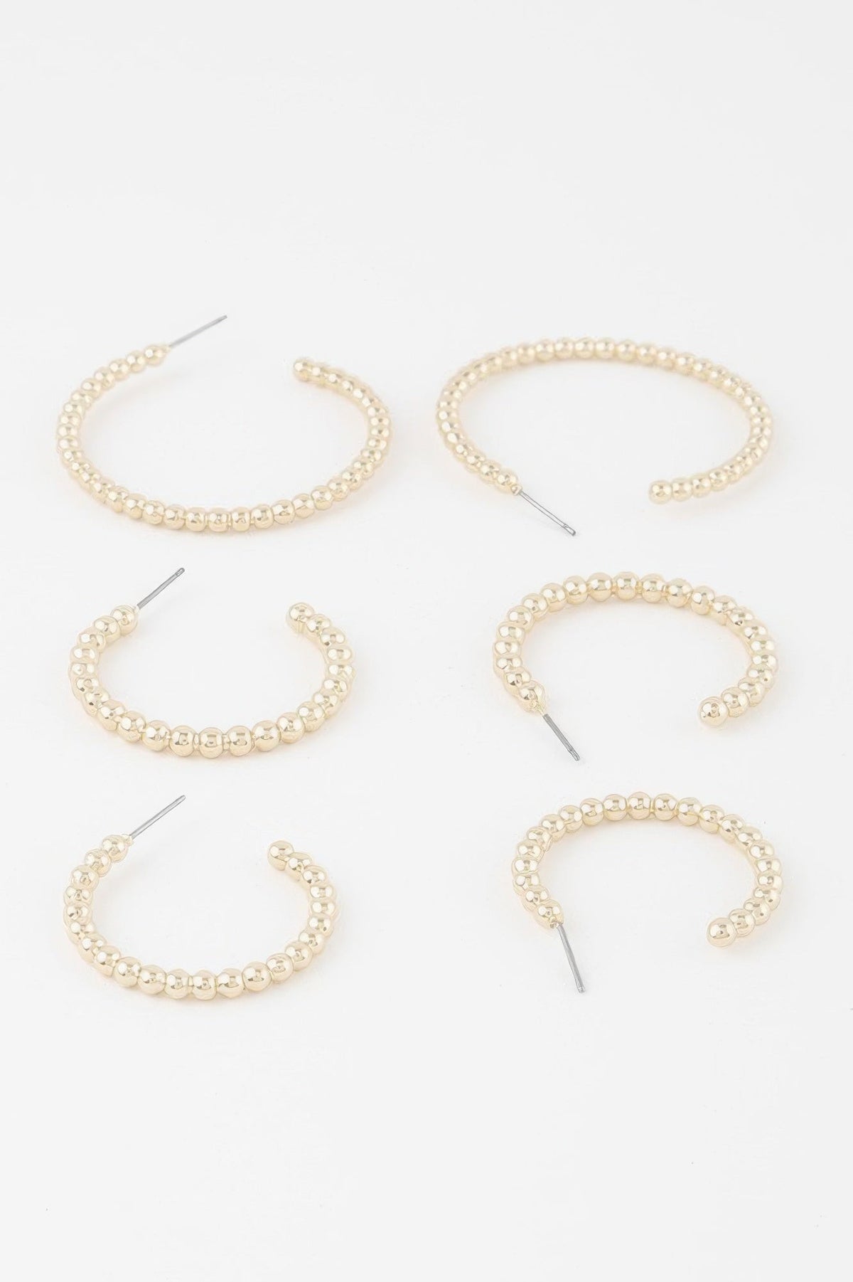 Pearl Bead Open Hoop Earrings Set