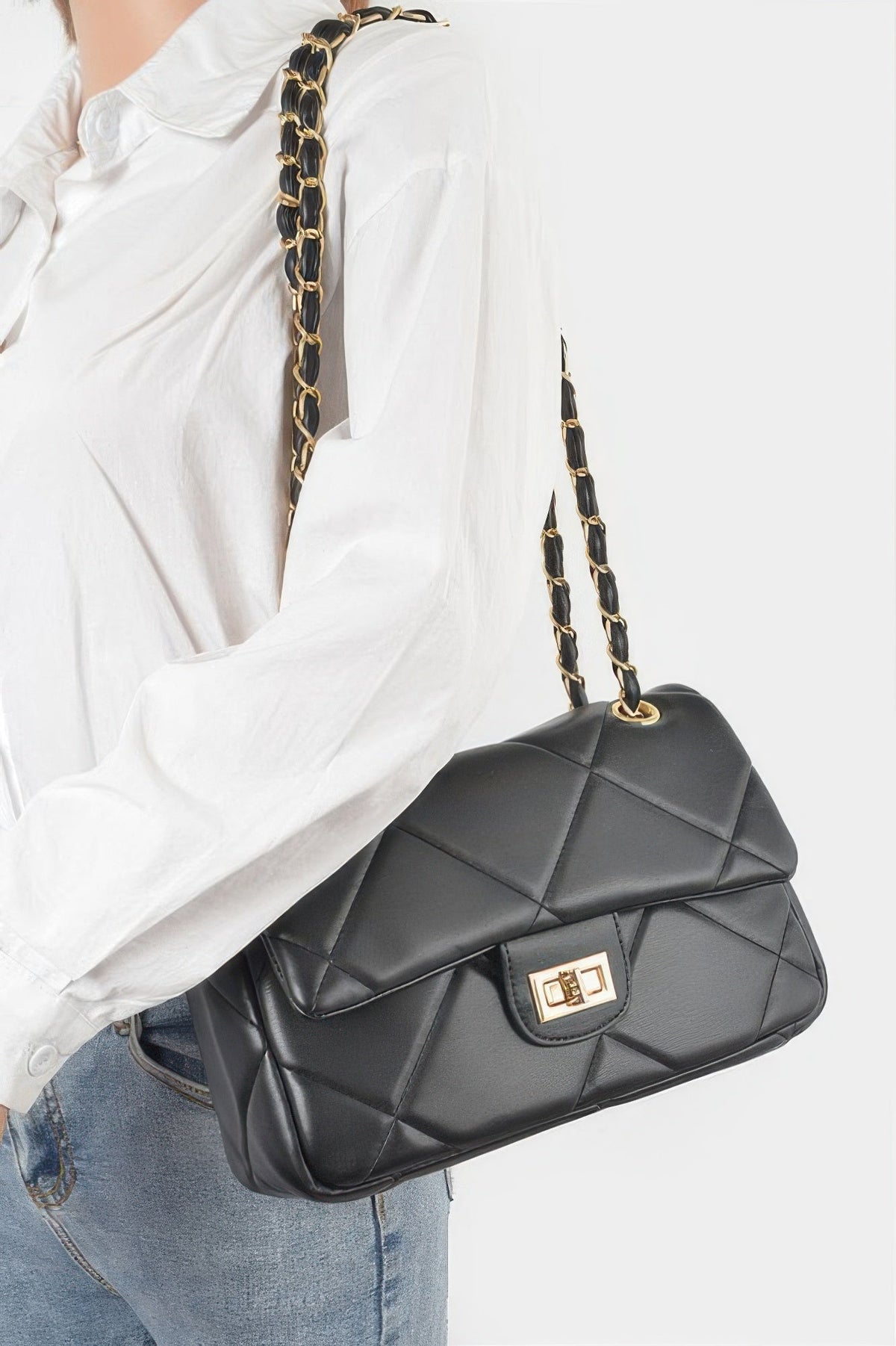 Wide Quilted Shoulder Bag