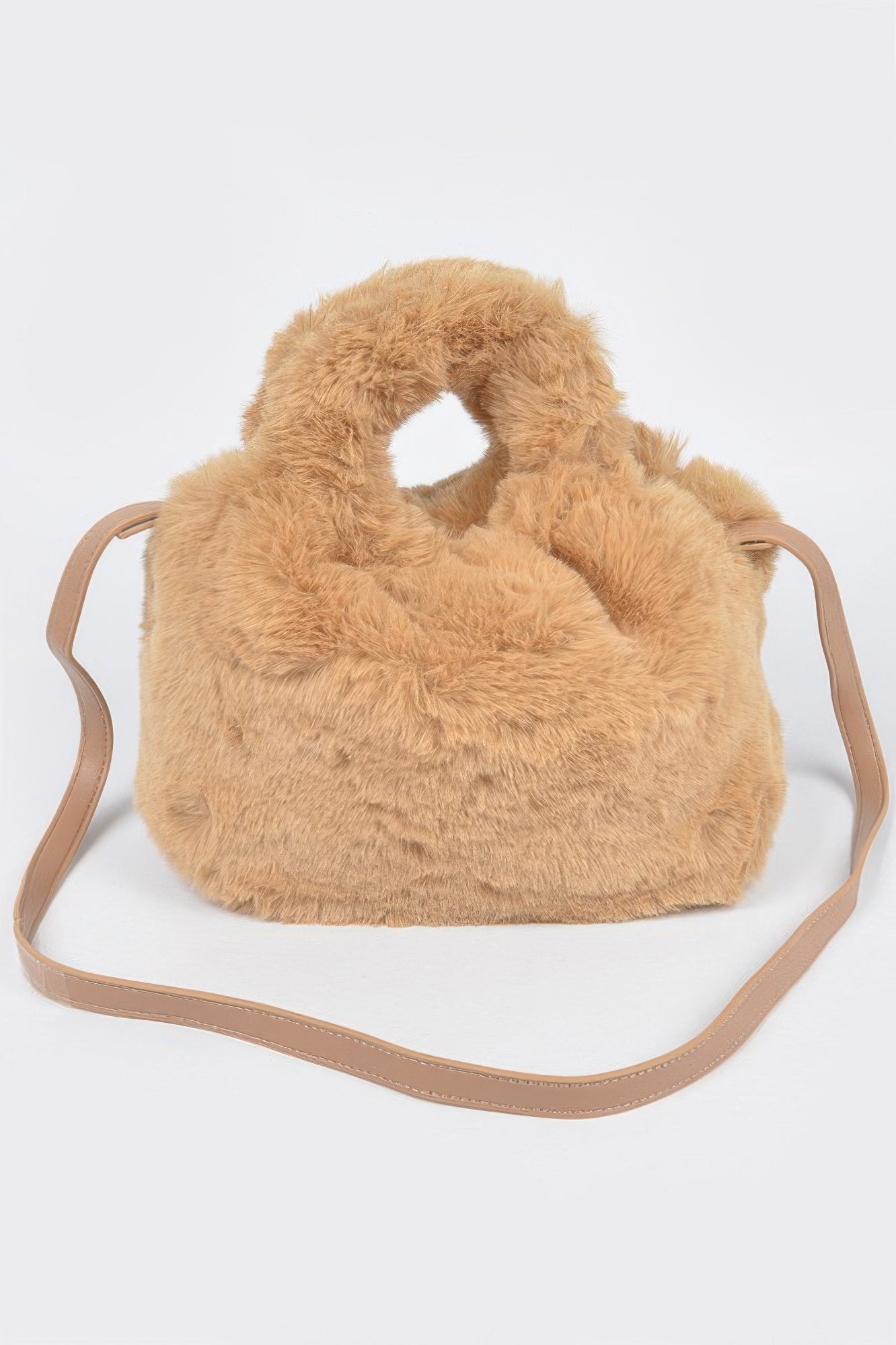 Faux Fur Round Handle Bucket Bag