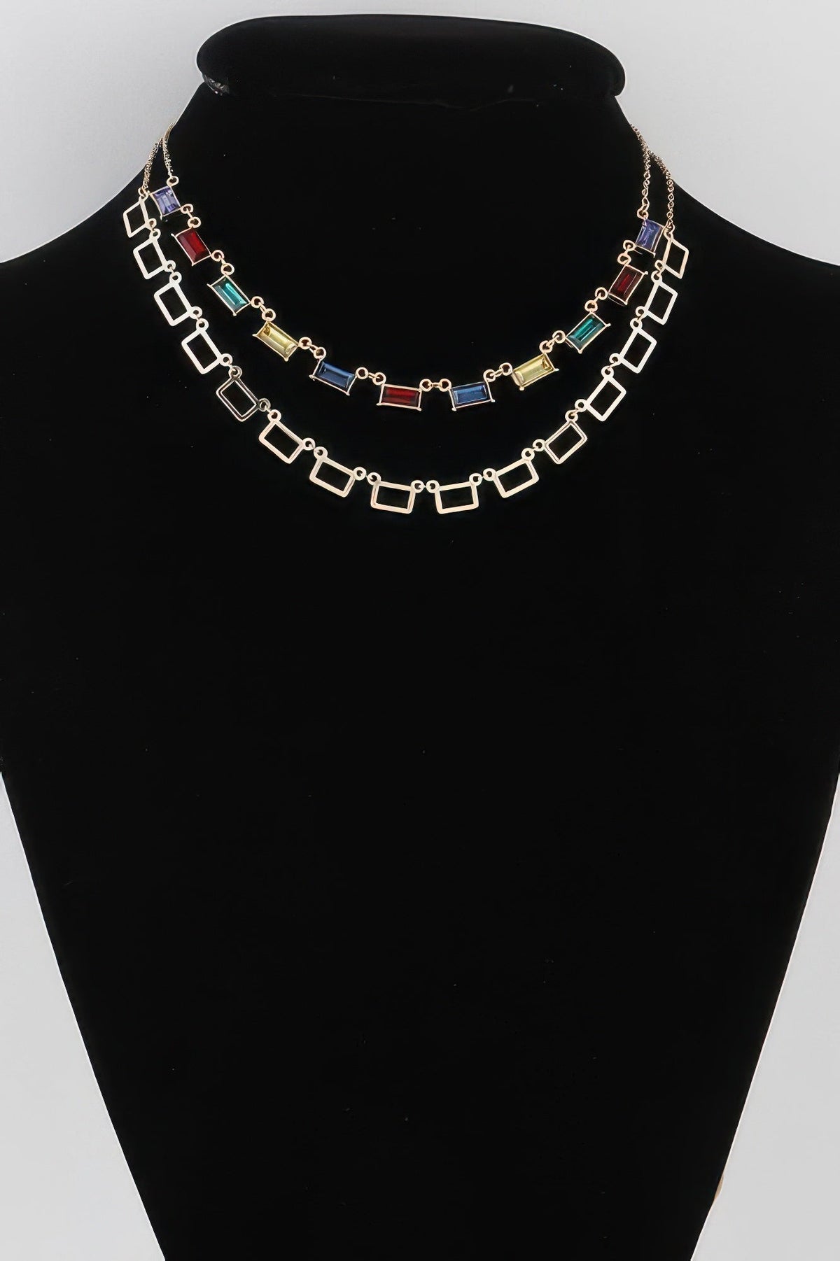 Multi Square Crystal Charm Necklace