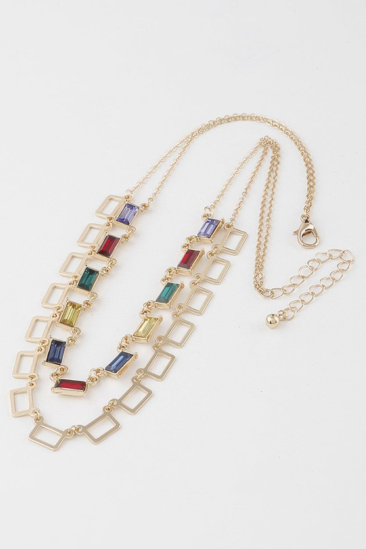 Multi Square Crystal Charm Necklace