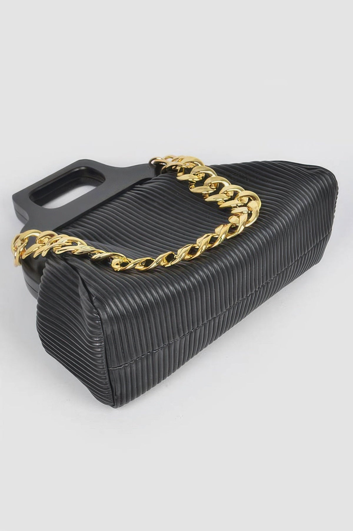 Pleated Wooden Handle Chain Bag