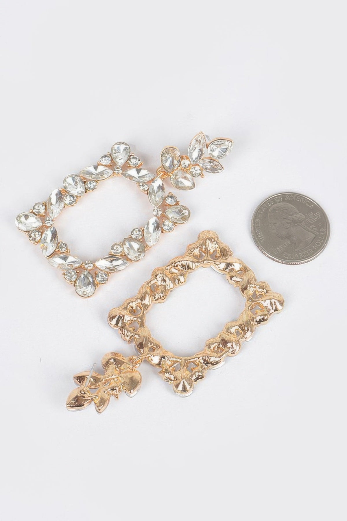 Leaf Rectangle Dangle Rhinestone Earring