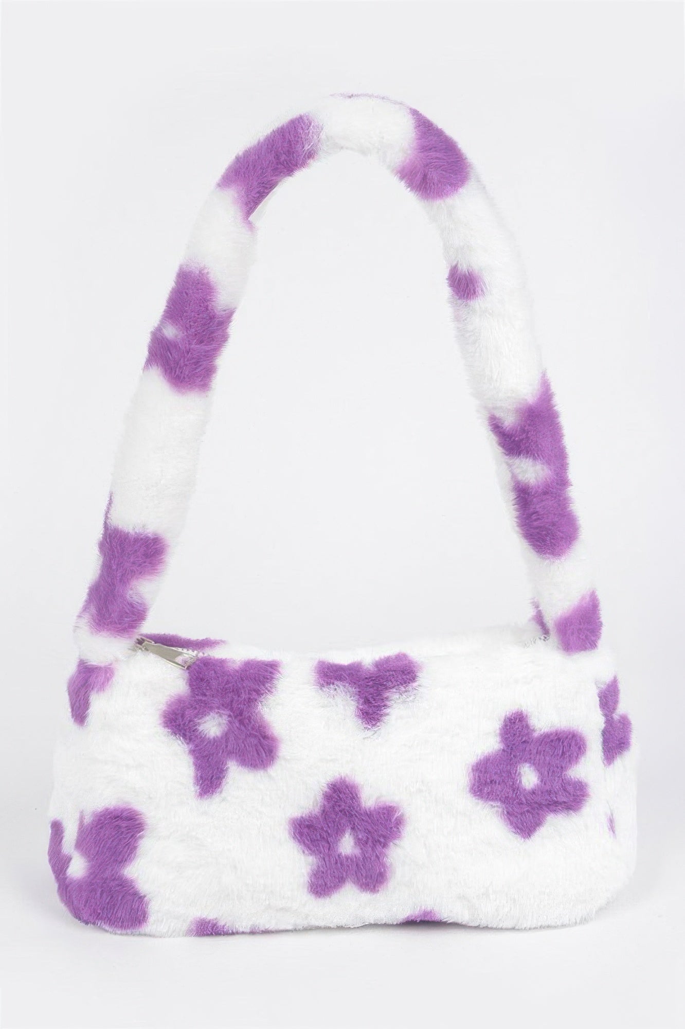 Faux Wool Flower Print Shoulder Bag