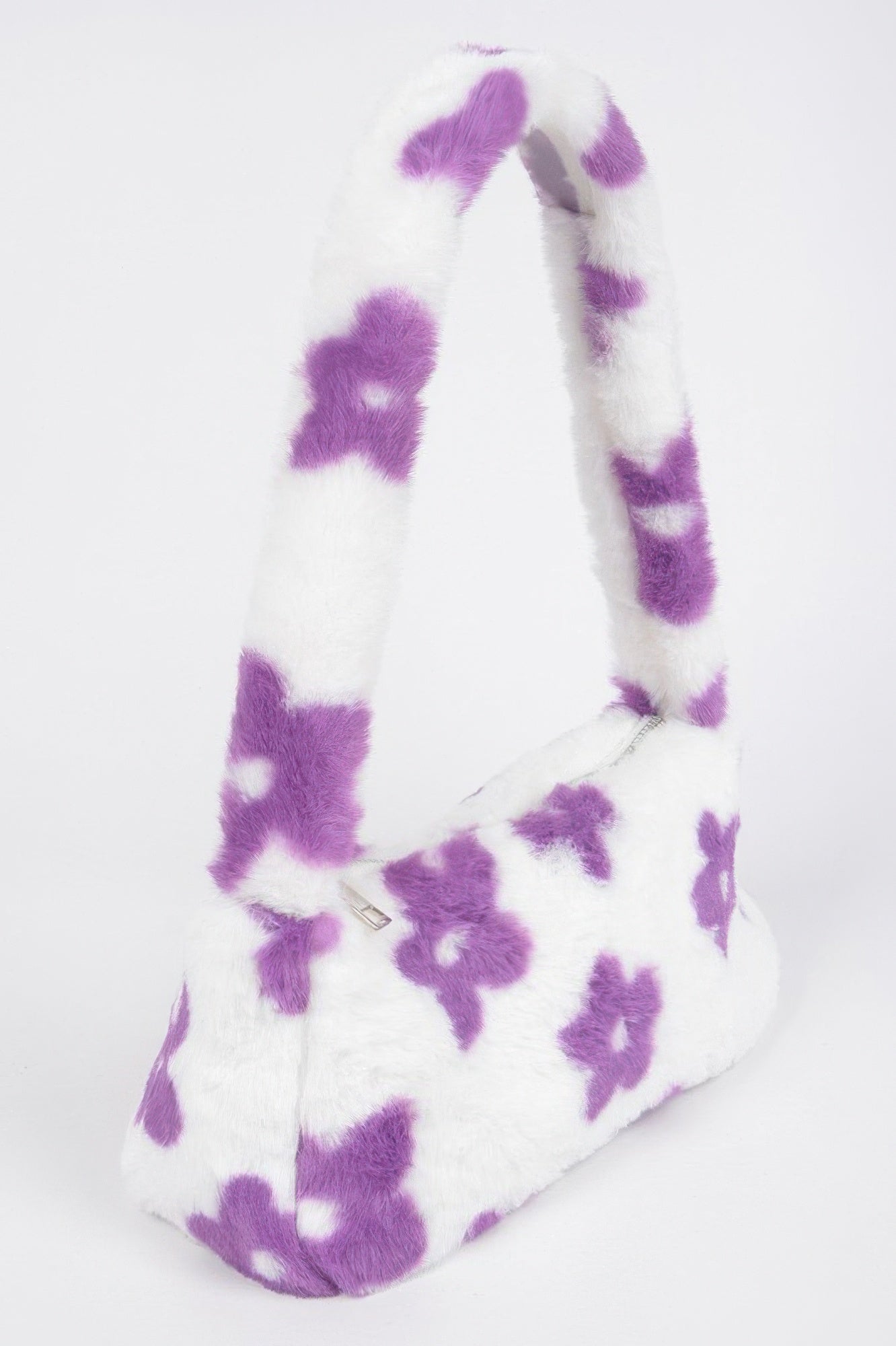 Faux Wool Flower Print Shoulder Bag