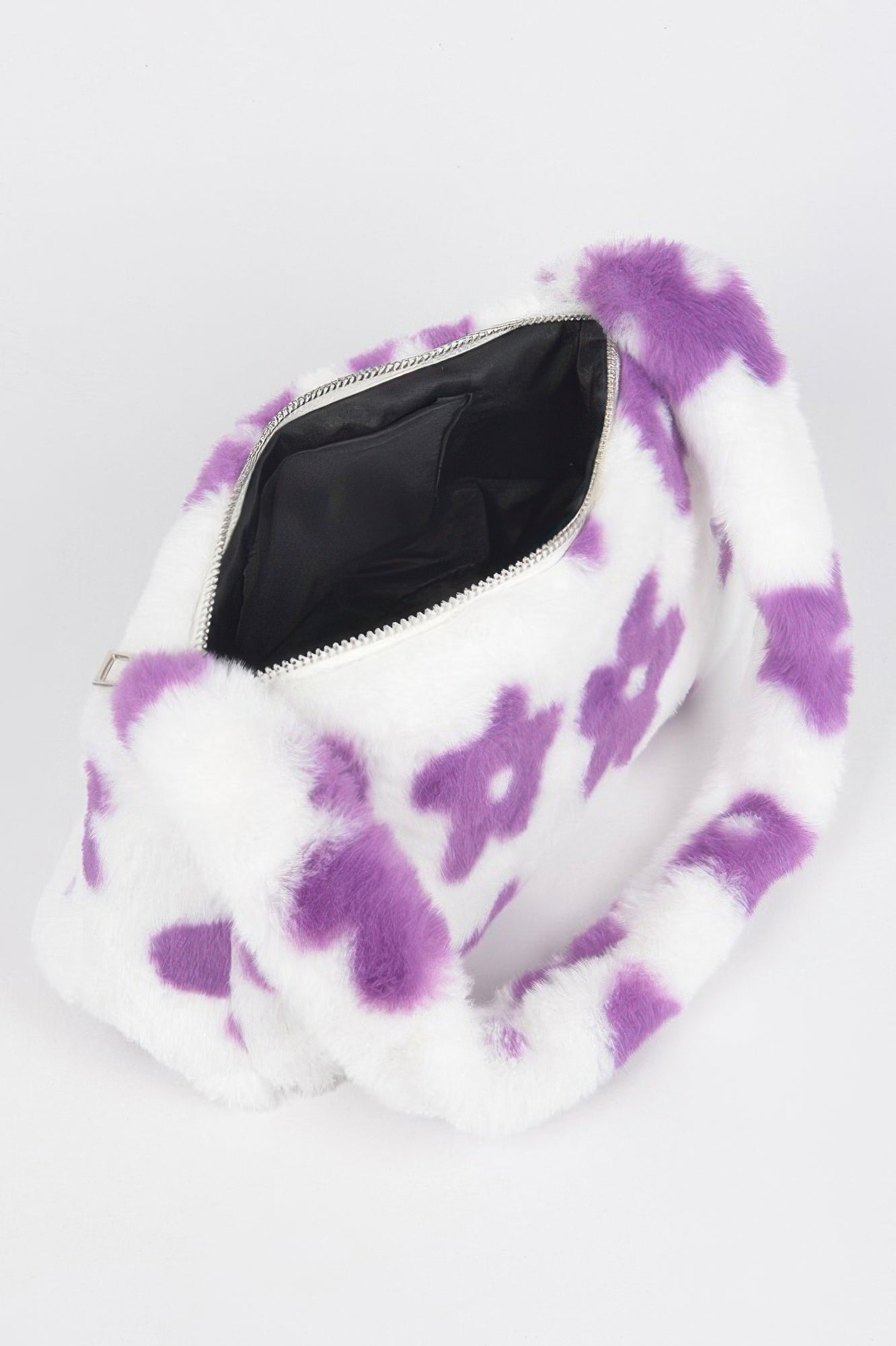 Faux Wool Flower Print Shoulder Bag