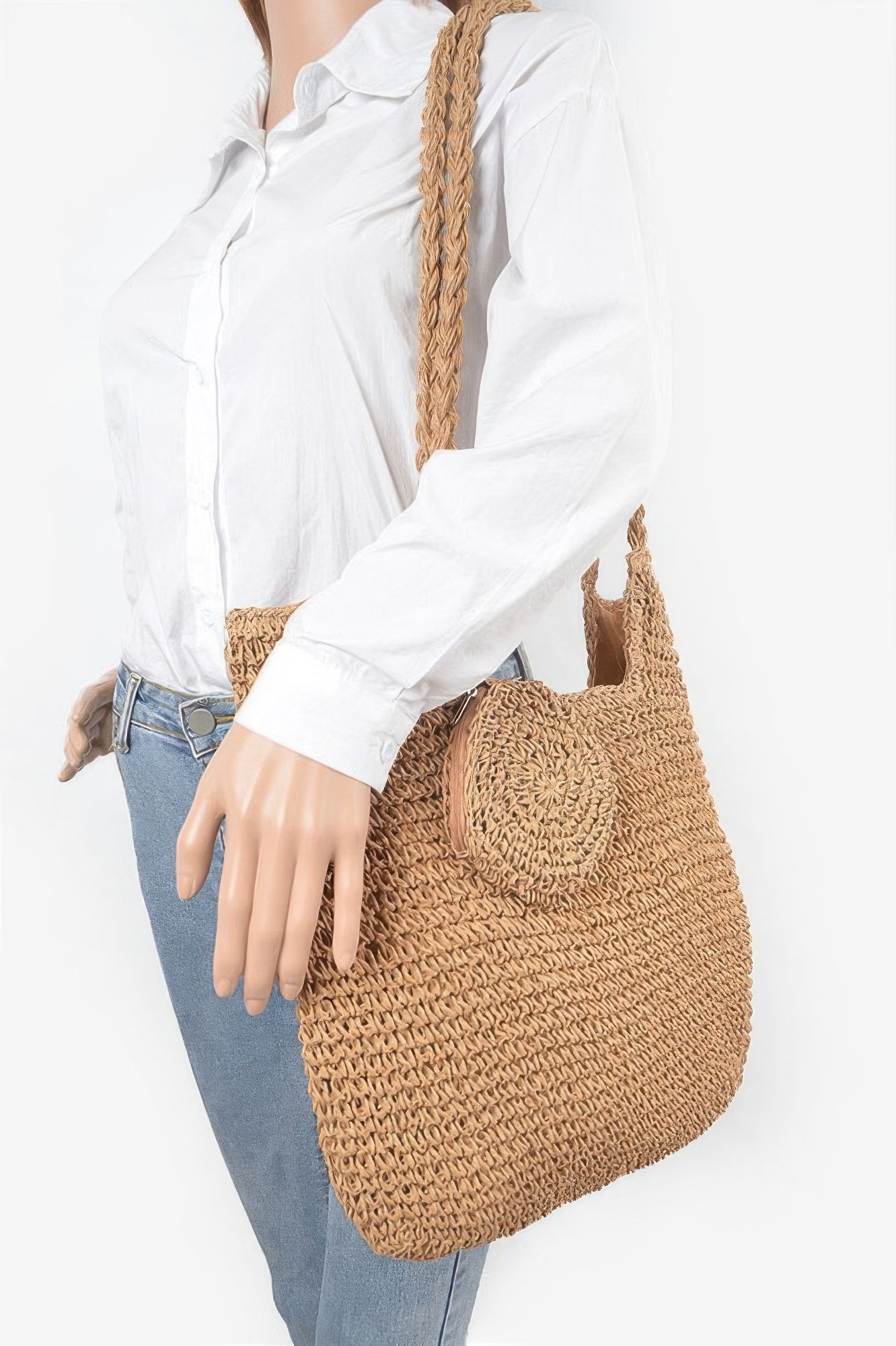 Faux Straw Tote Bag