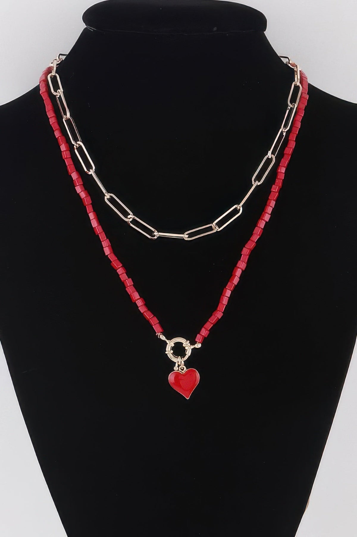 Beaded Heart Chain Necklace