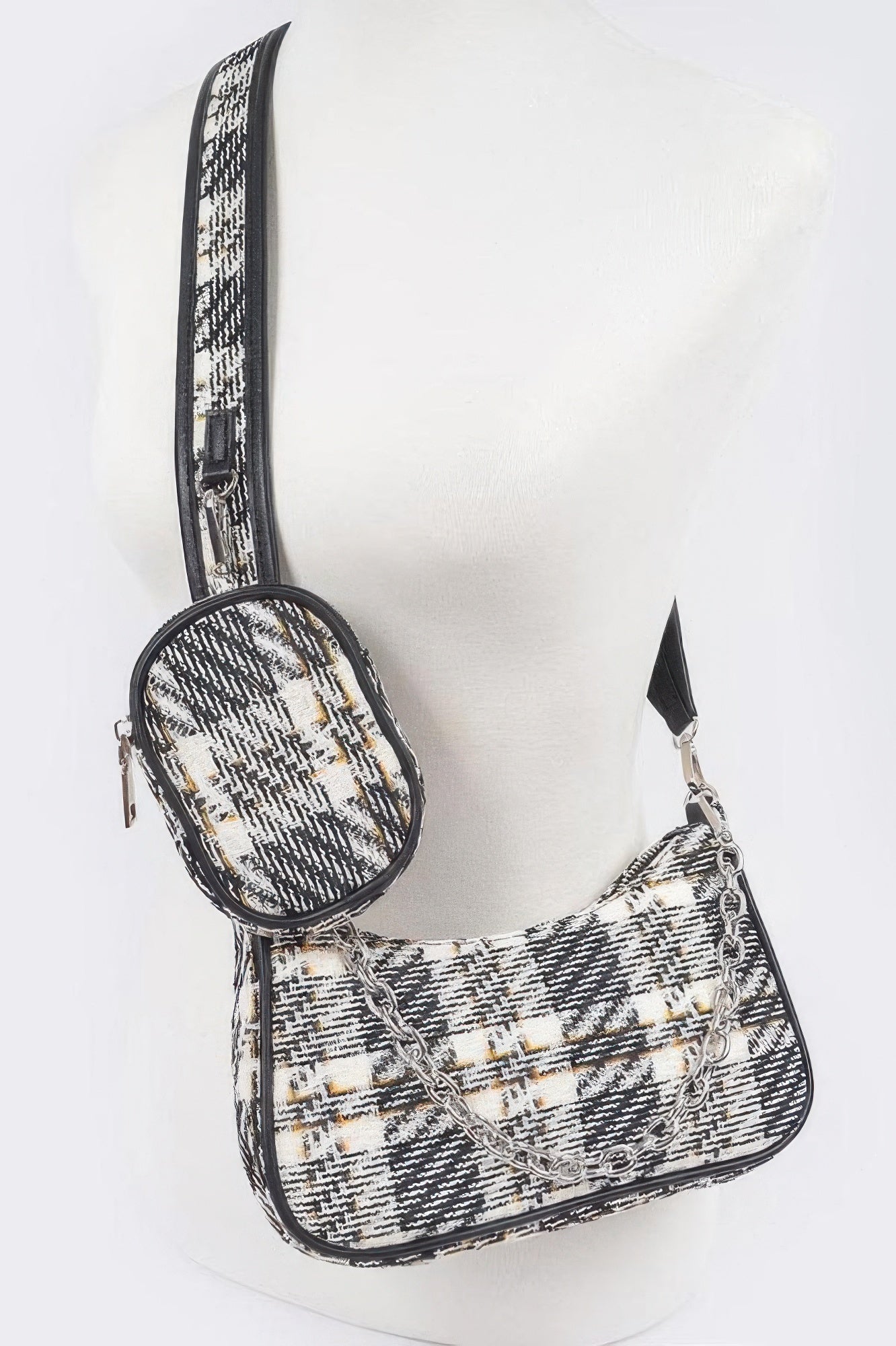 Tweed Plaid Shoulder Bag W/airpod Purse