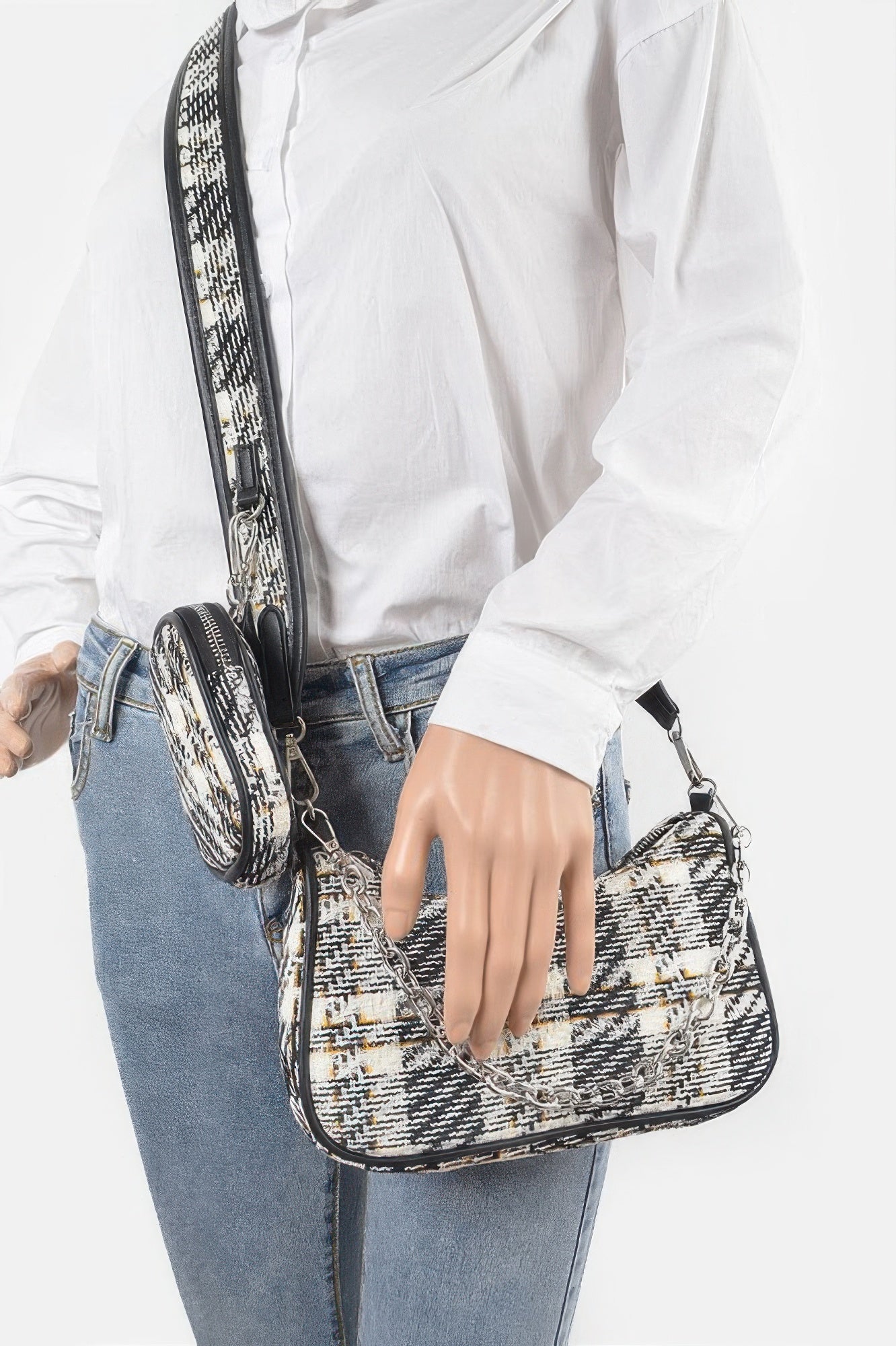 Tweed Plaid Shoulder Bag W/airpod Purse