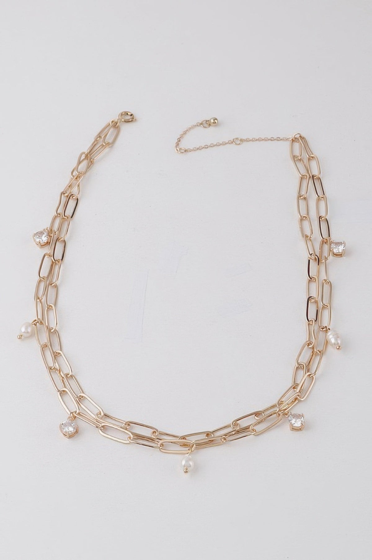 Rhinestone N Bead Chain Necklace