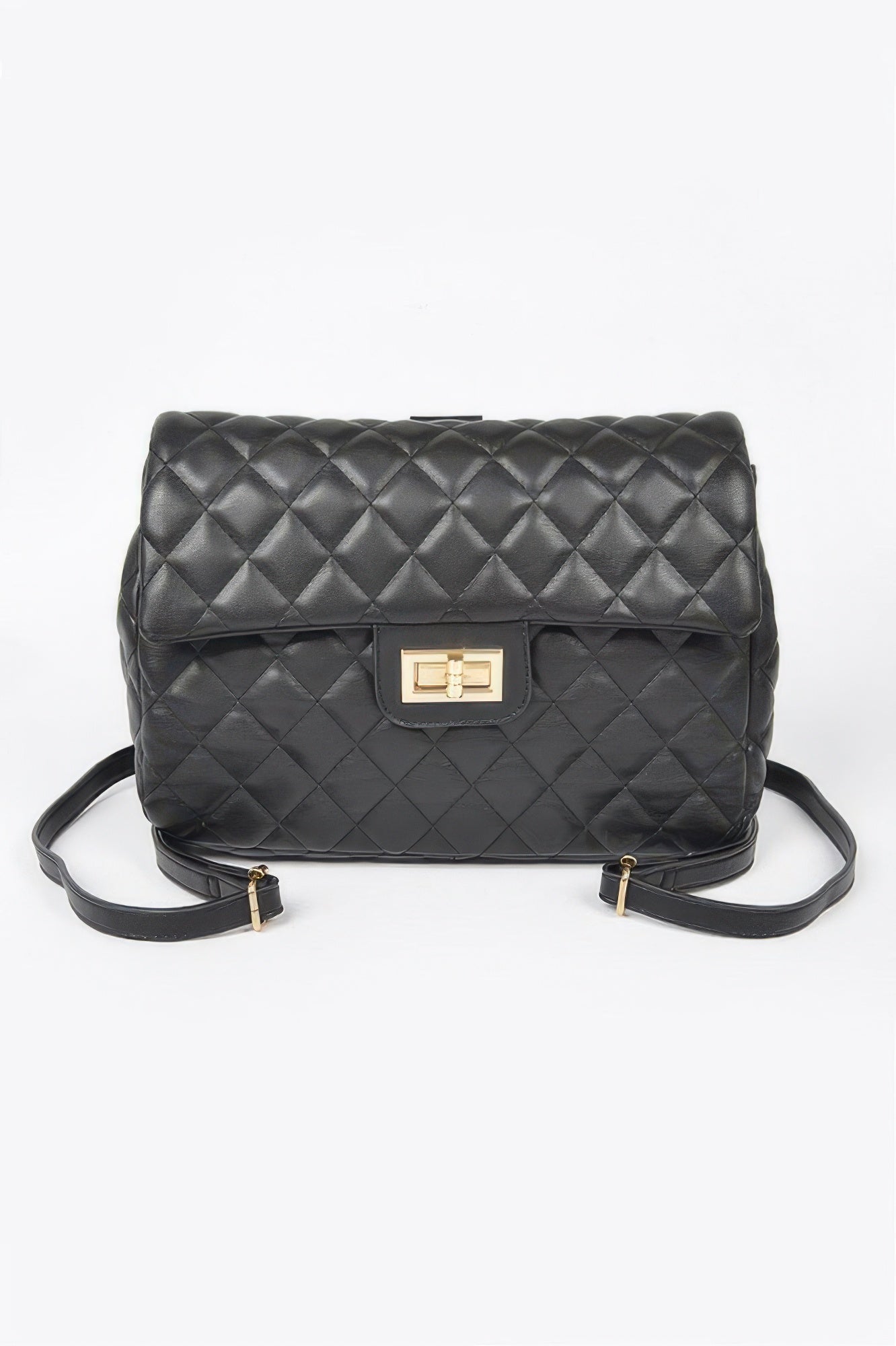 Quilted Faux Leather Flap Backpack