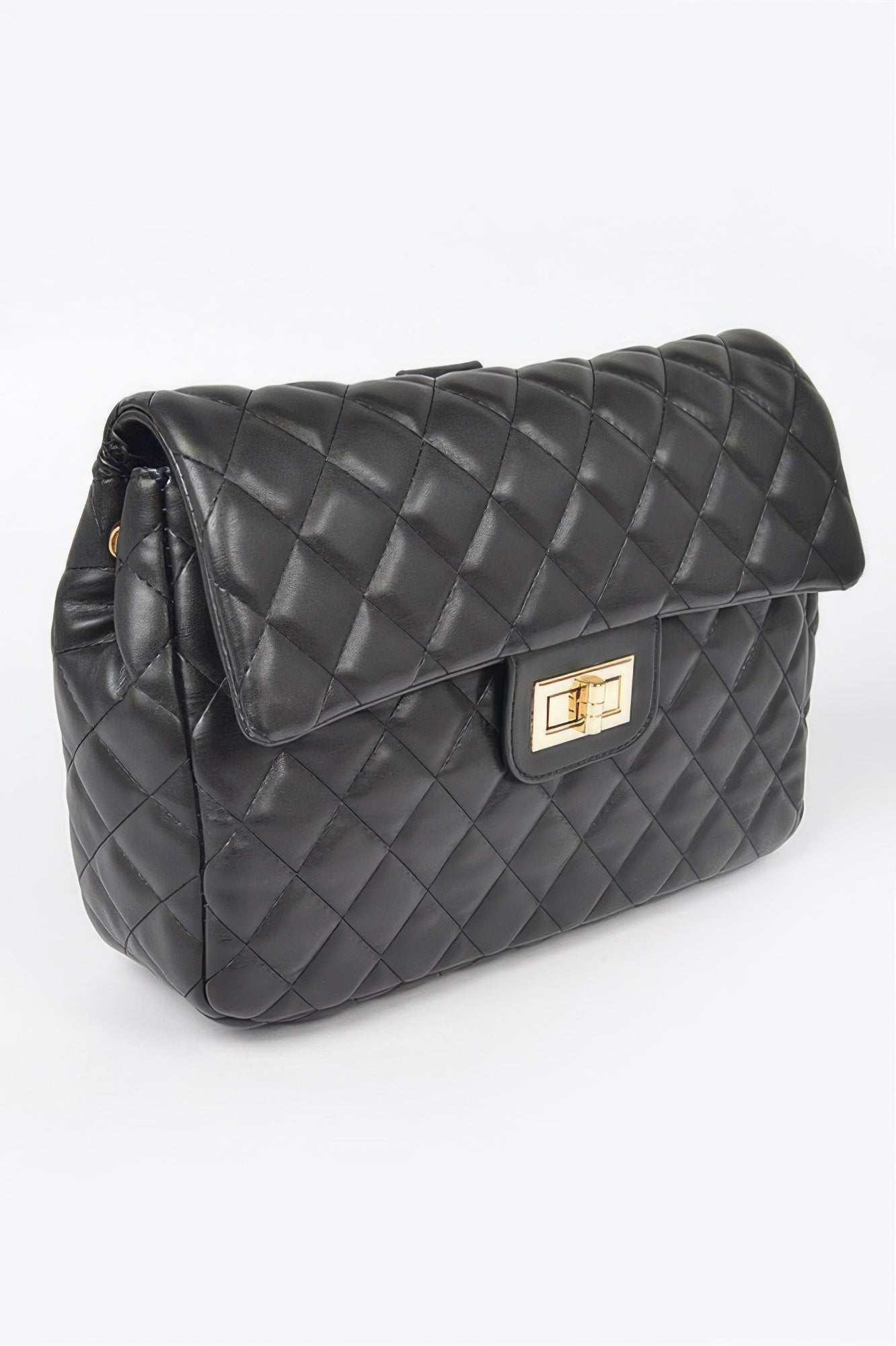 Quilted Faux Leather Flap Backpack