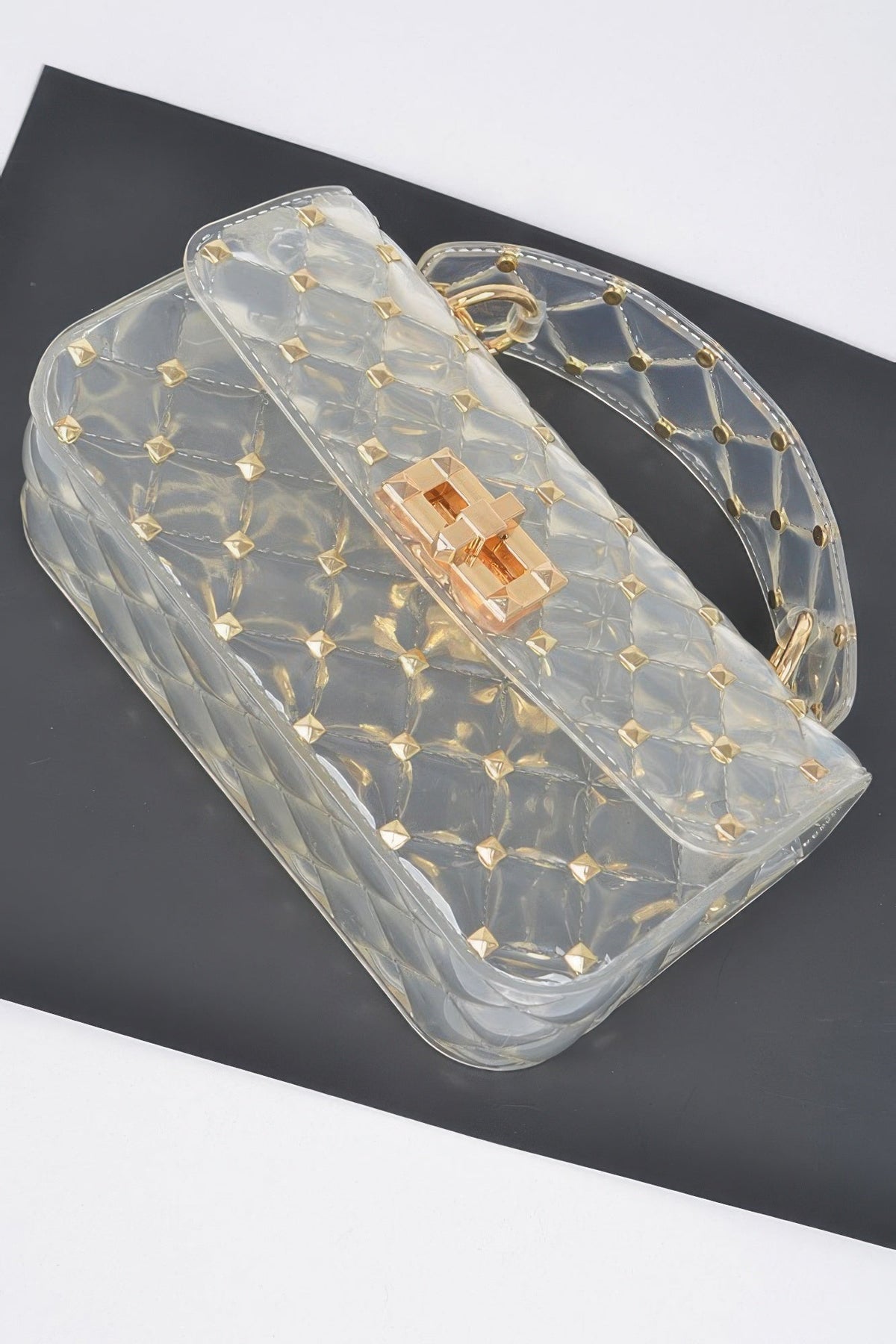 Glossy Stud Cross Chain Body Clutch
