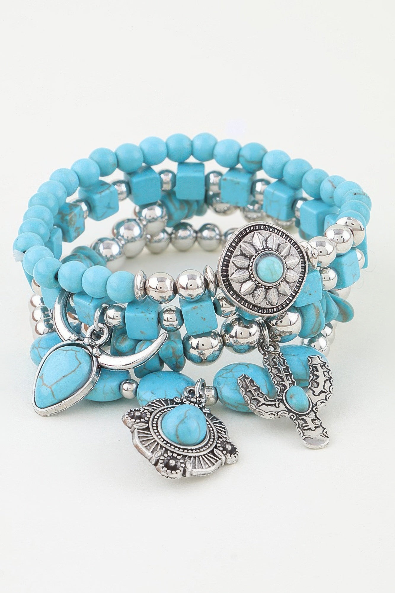 Multi Antique Charm Beaded Bracelet