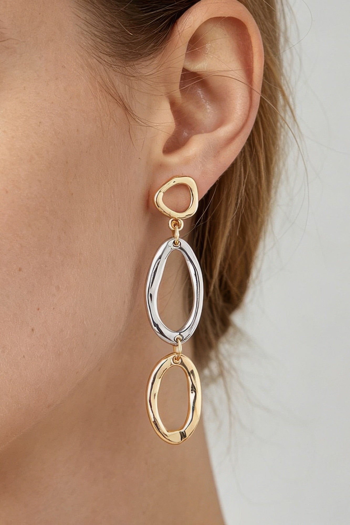 Polished Two Toned Loop Drop Earrings