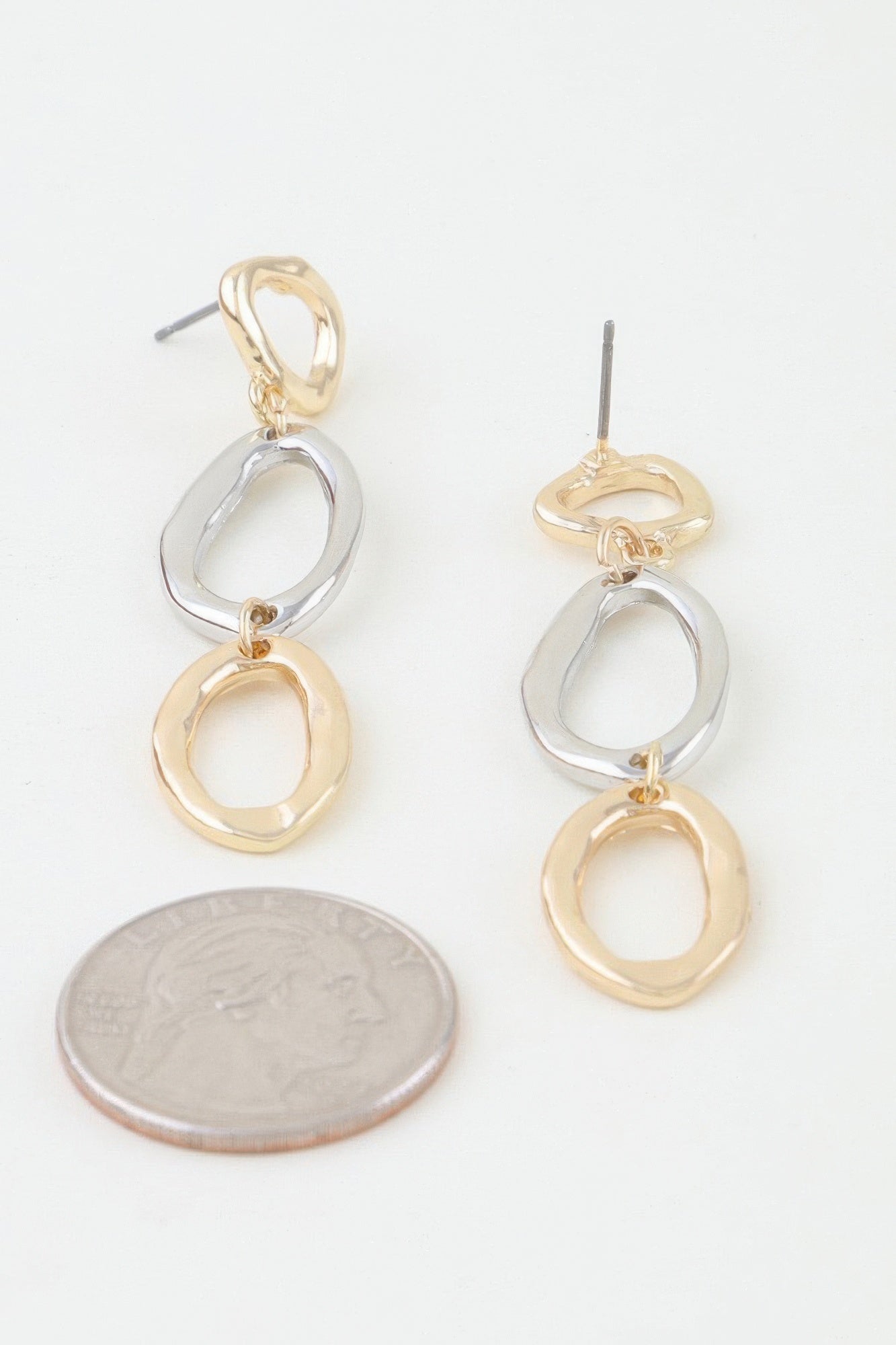 Polished Two Toned Loop Drop Earrings