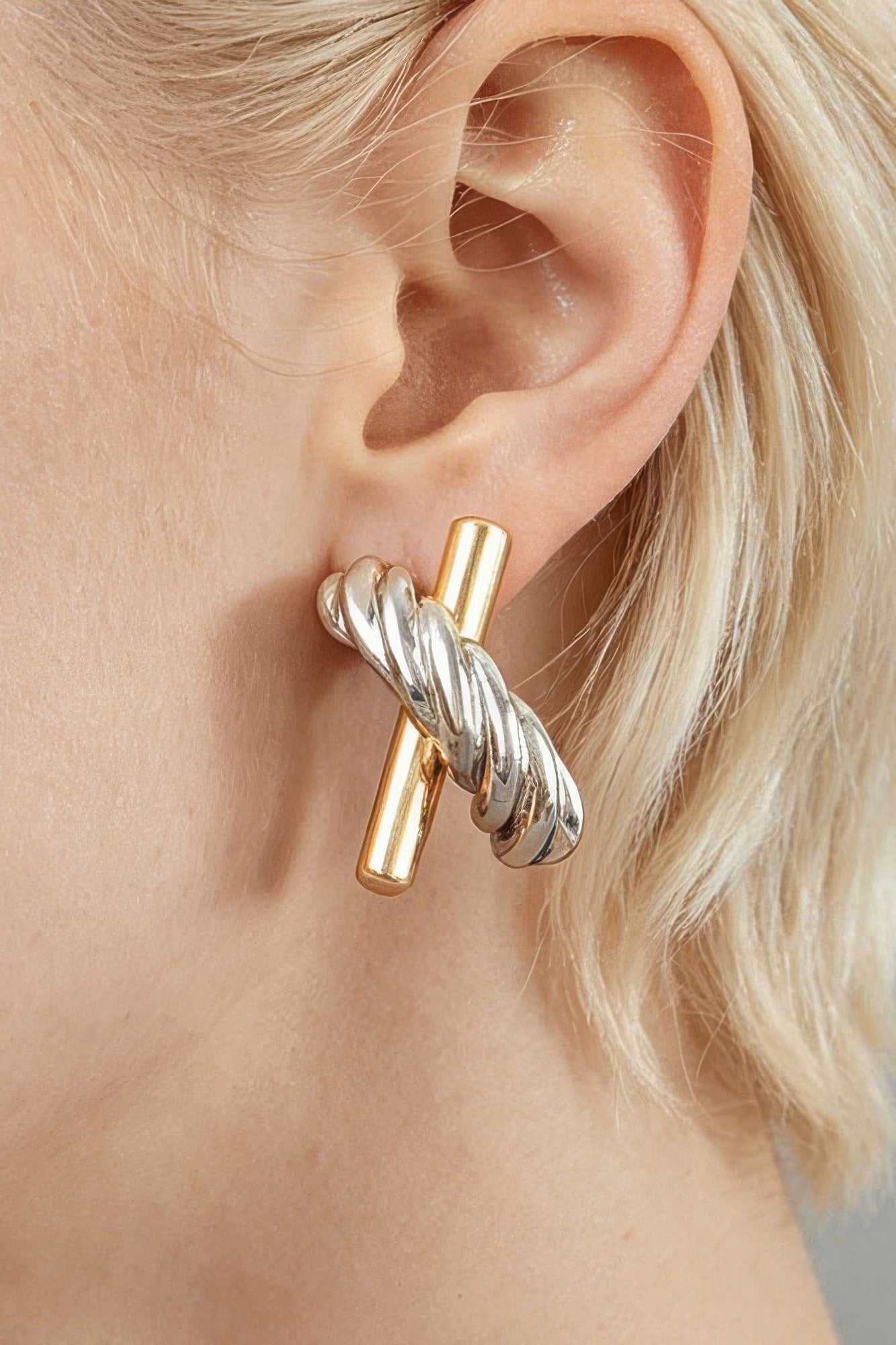 Two Toned Twisted X Earrings