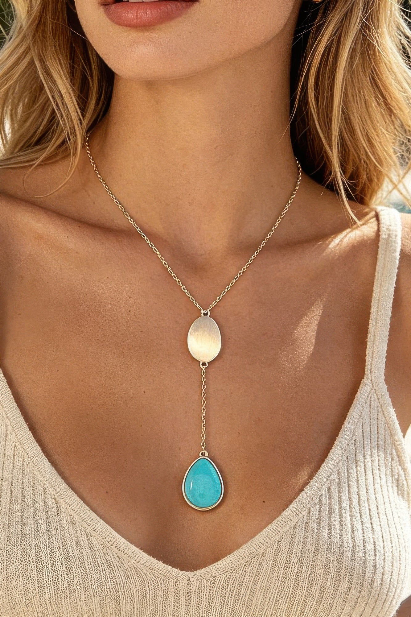 Double Pendant Drop Chain Necklace