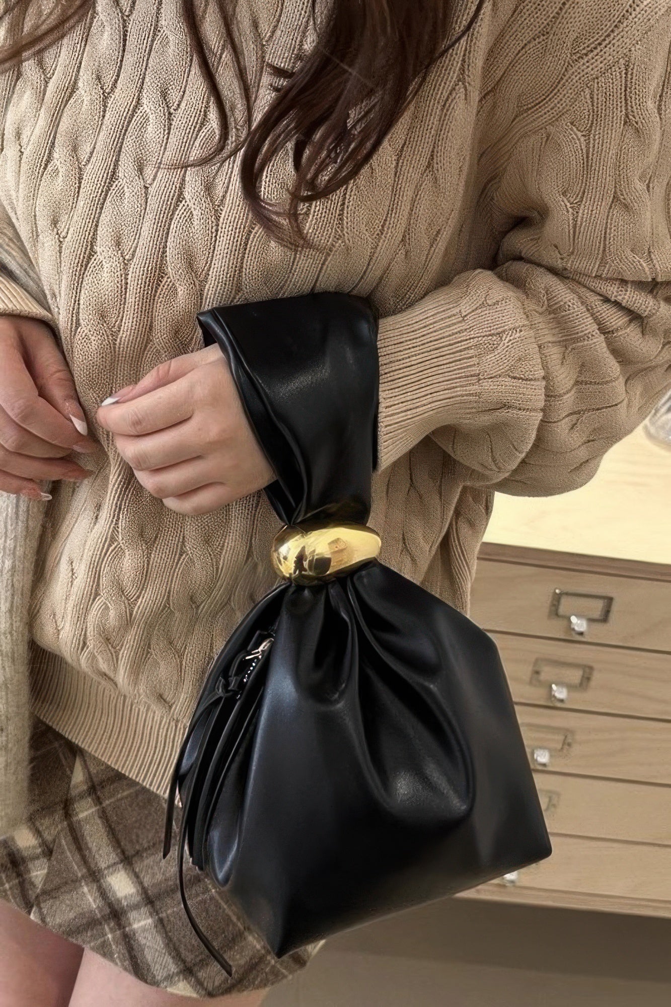 Faux Leather Wrist Bag