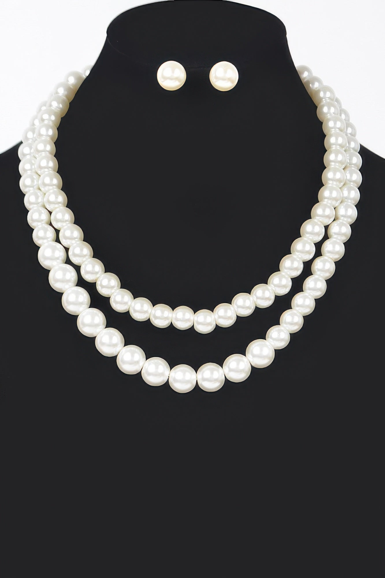 Faux Pearl Double Layered Necklace W/earring