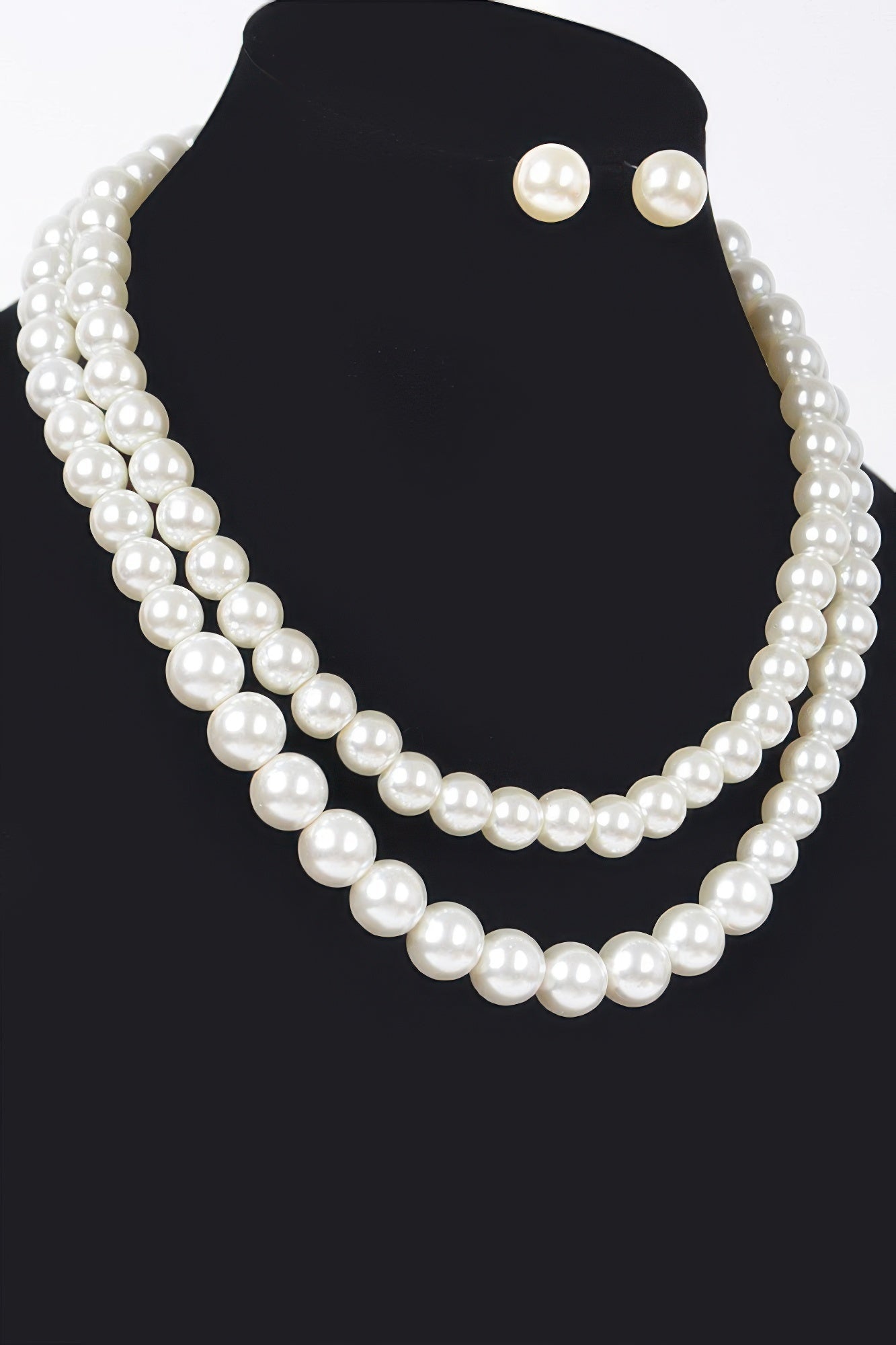 Faux Pearl Double Layered Necklace W/earring