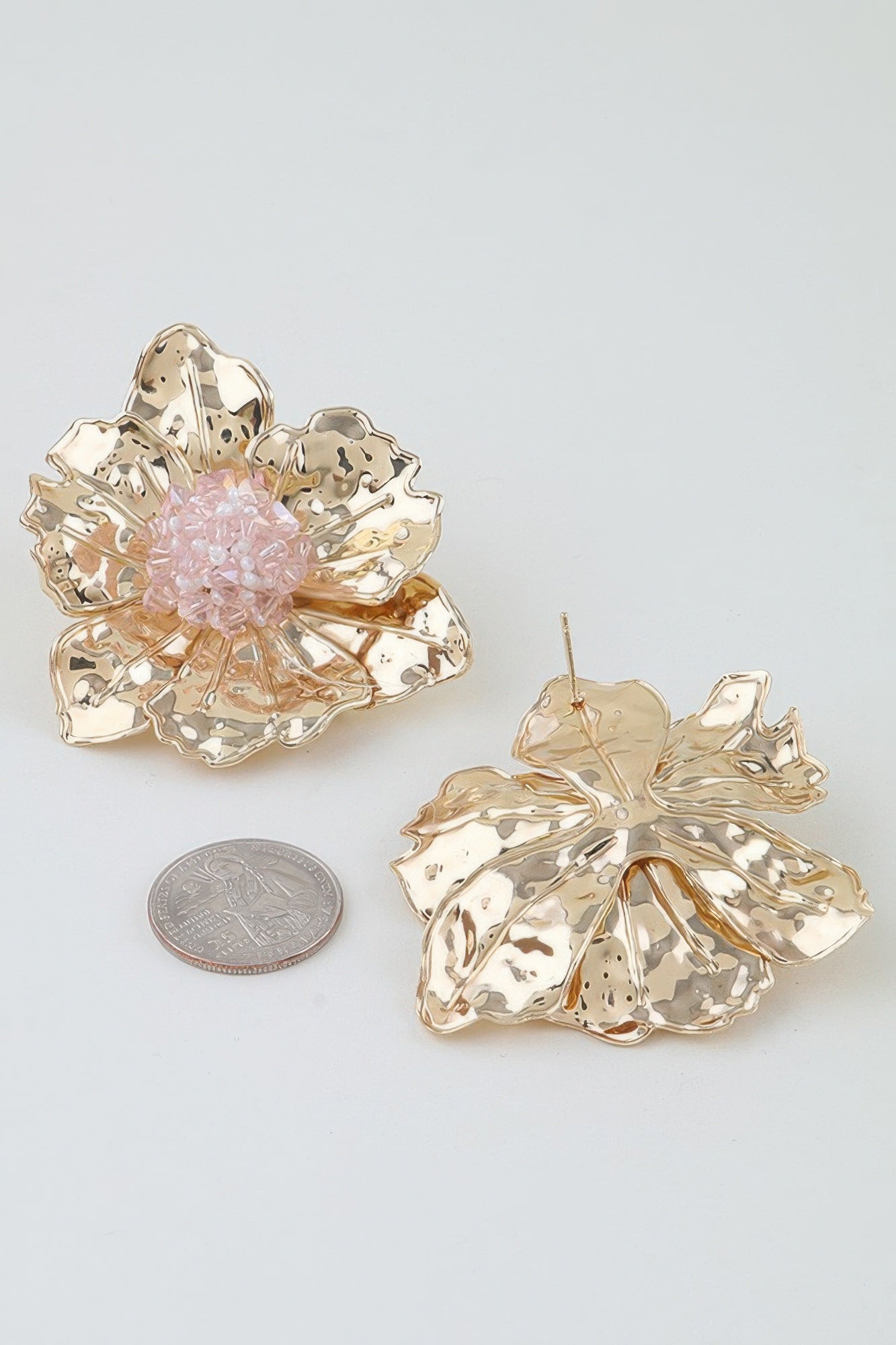 Hammered Crystal Beaded Flower Earrings