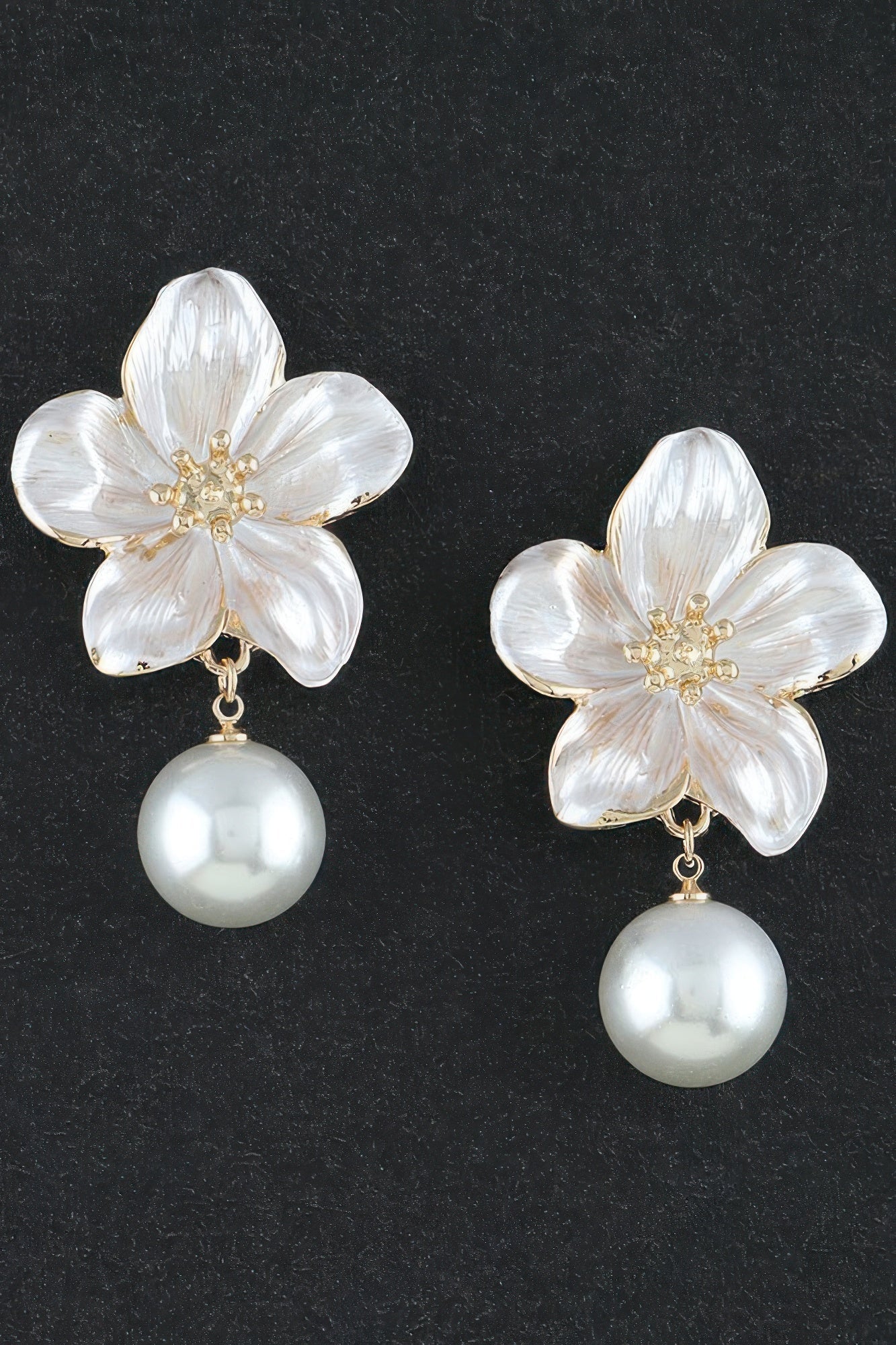 Polished Flower Pearl Drop Earrings