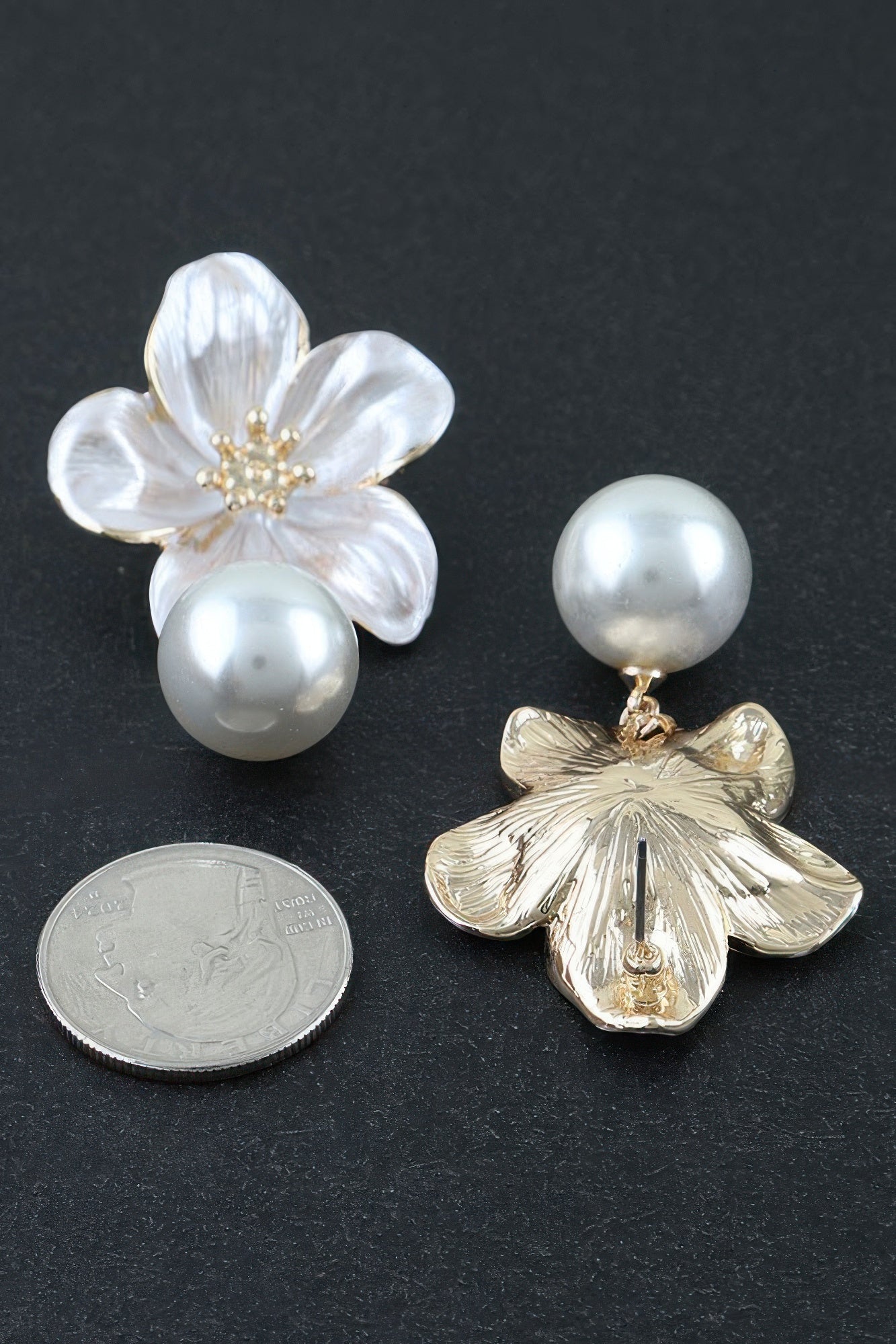 Polished Flower Pearl Drop Earrings