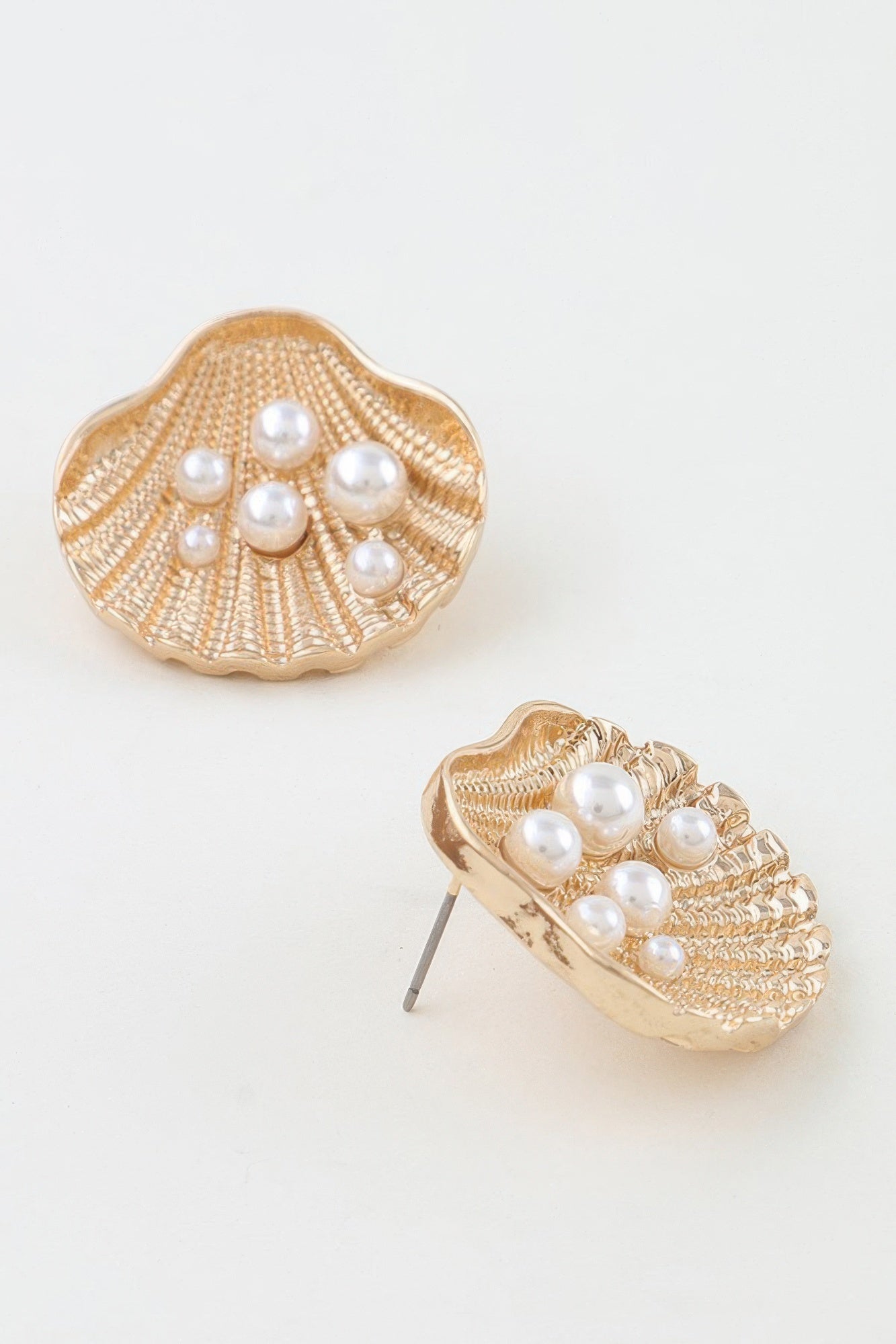 Pearl Studded Clamshell Earrings