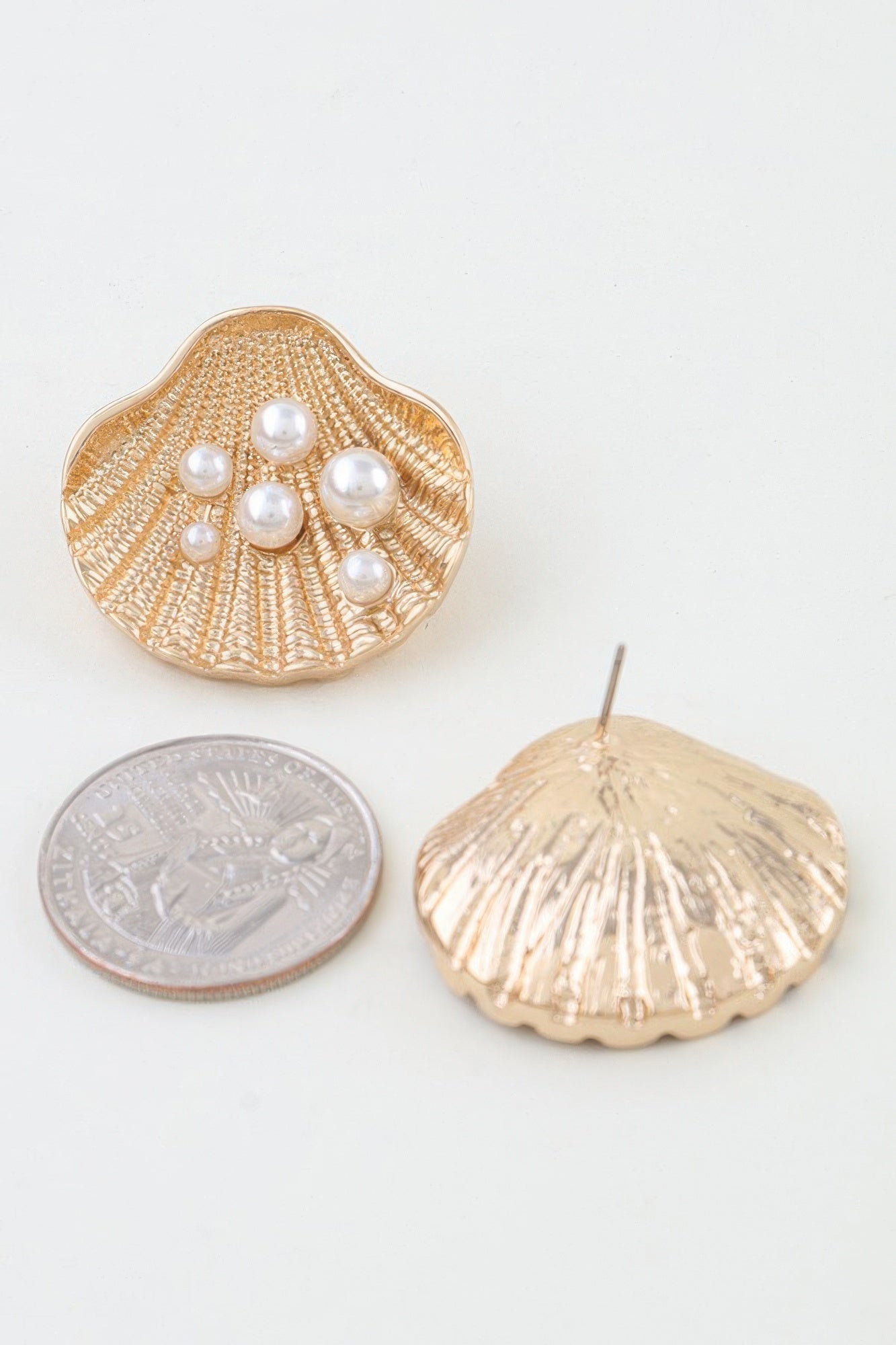 Pearl Studded Clamshell Earrings