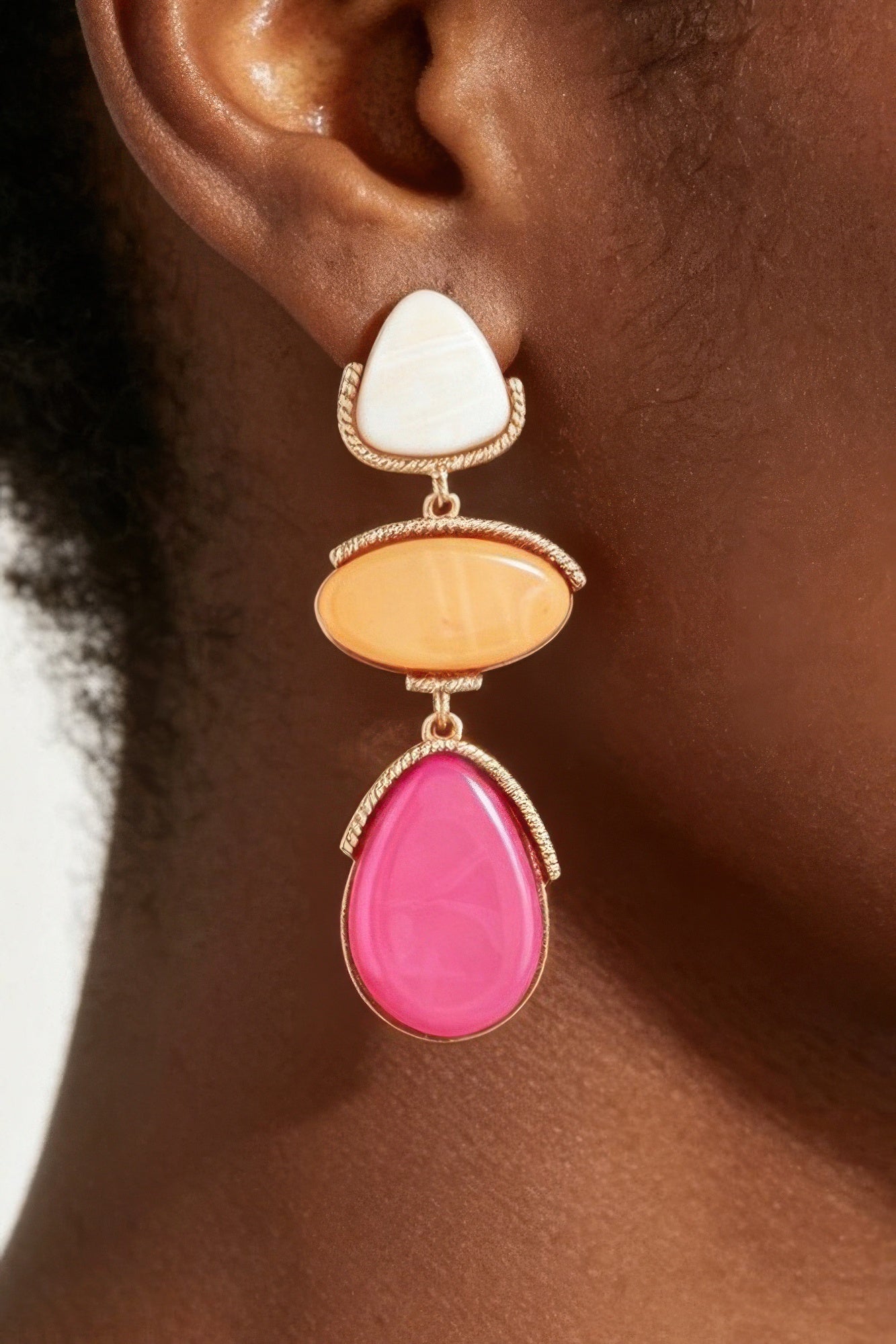 Retro Stone Triple Drop Earrings