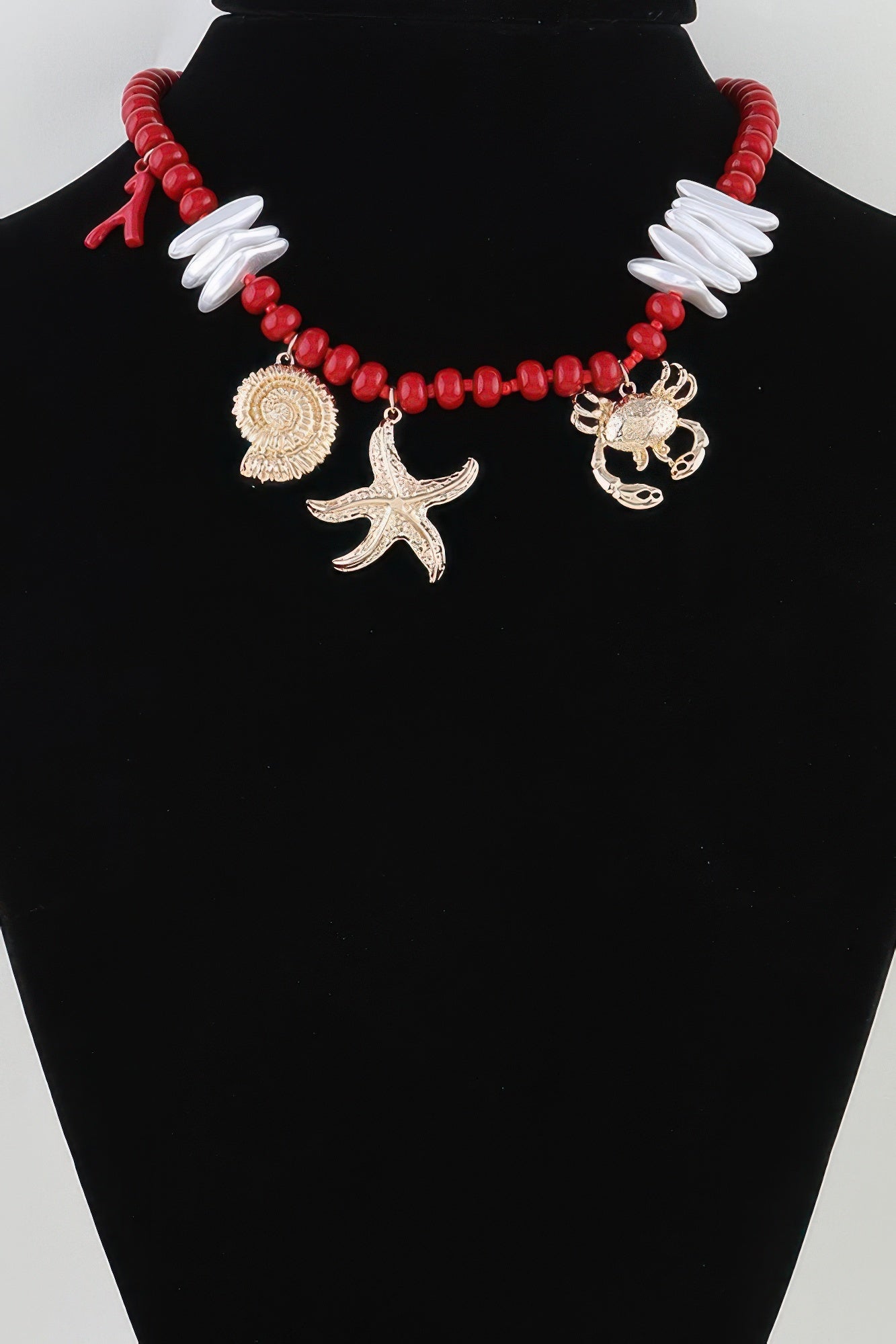 Hammered Coral Reef Beaded Necklace