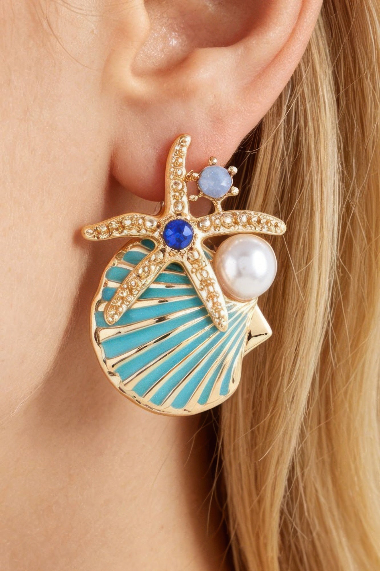 Summer Starfish Shell Stud Earrings