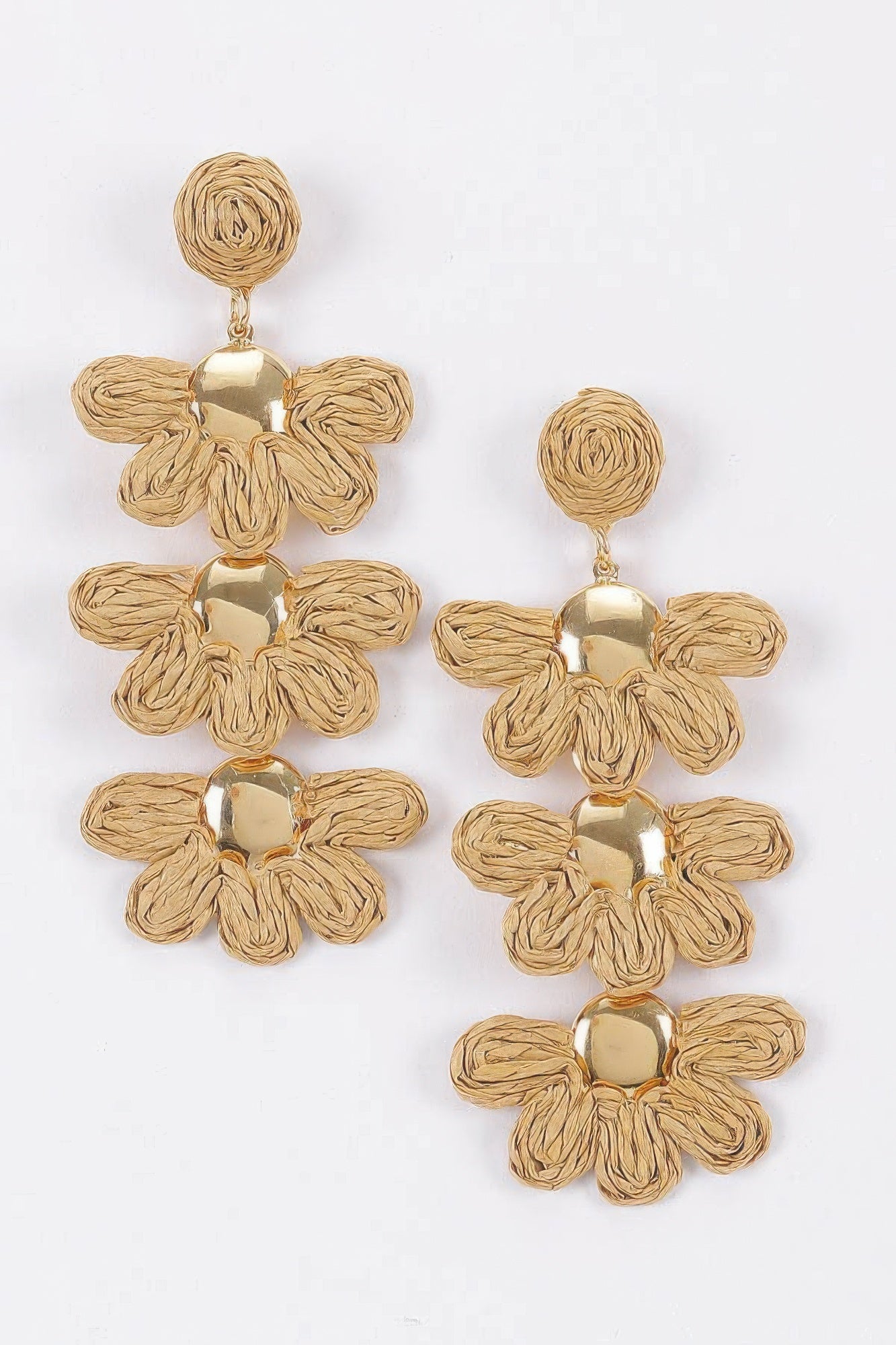 Layered Raffia Flower Drop Earrings