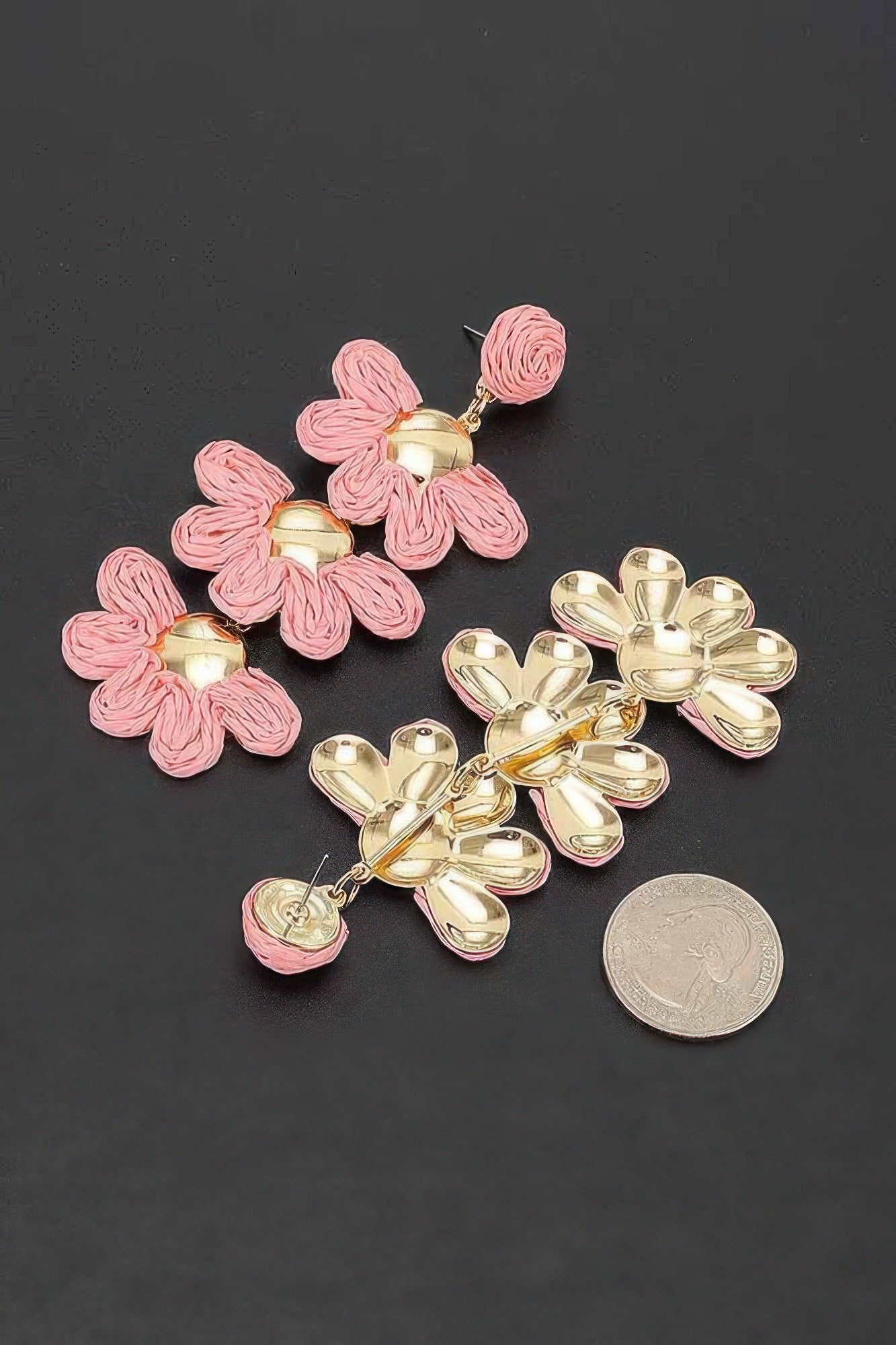 Layered Raffia Flower Drop Earrings