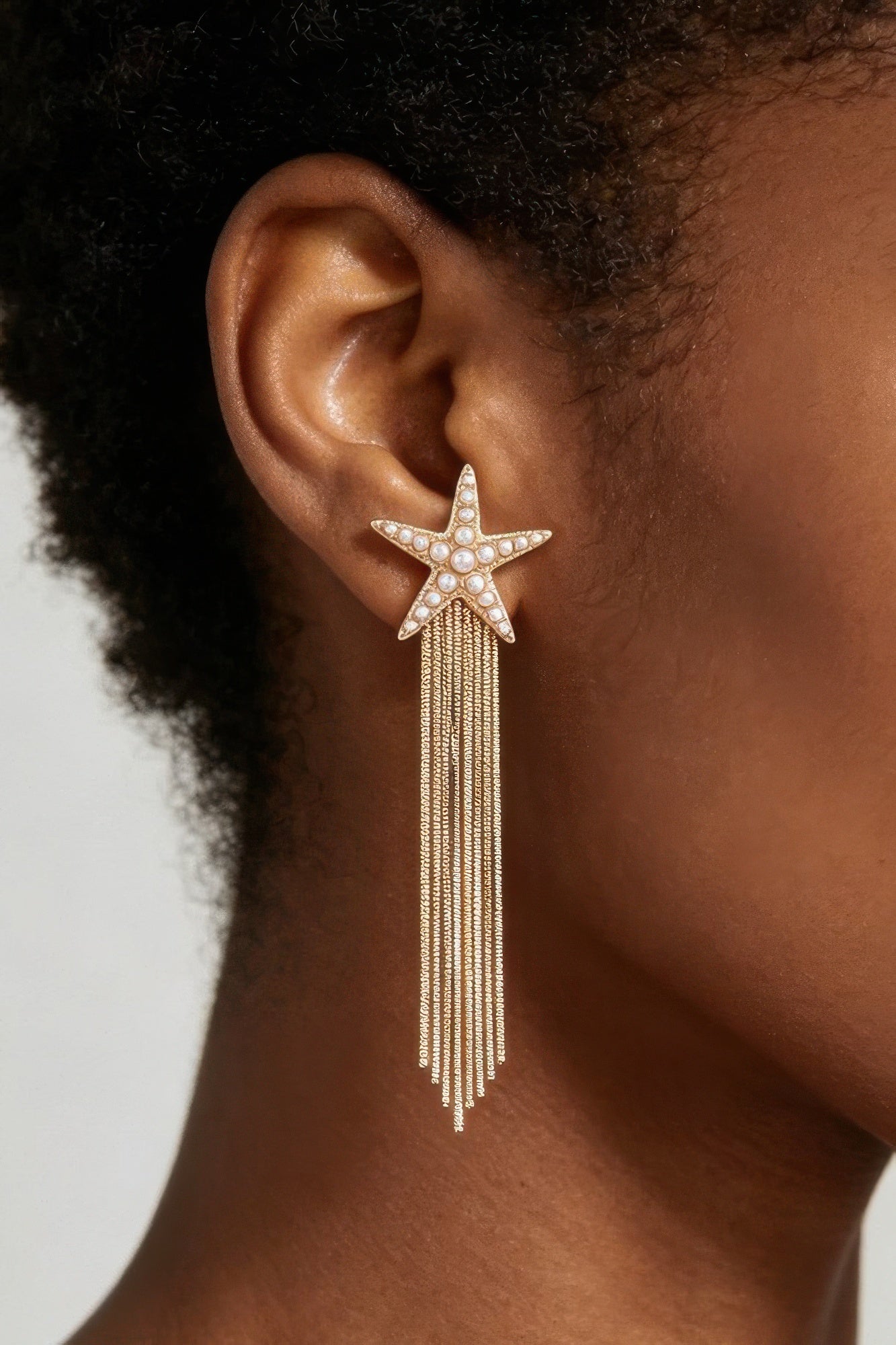 Beaded Starfish Curtain Drop Earrings