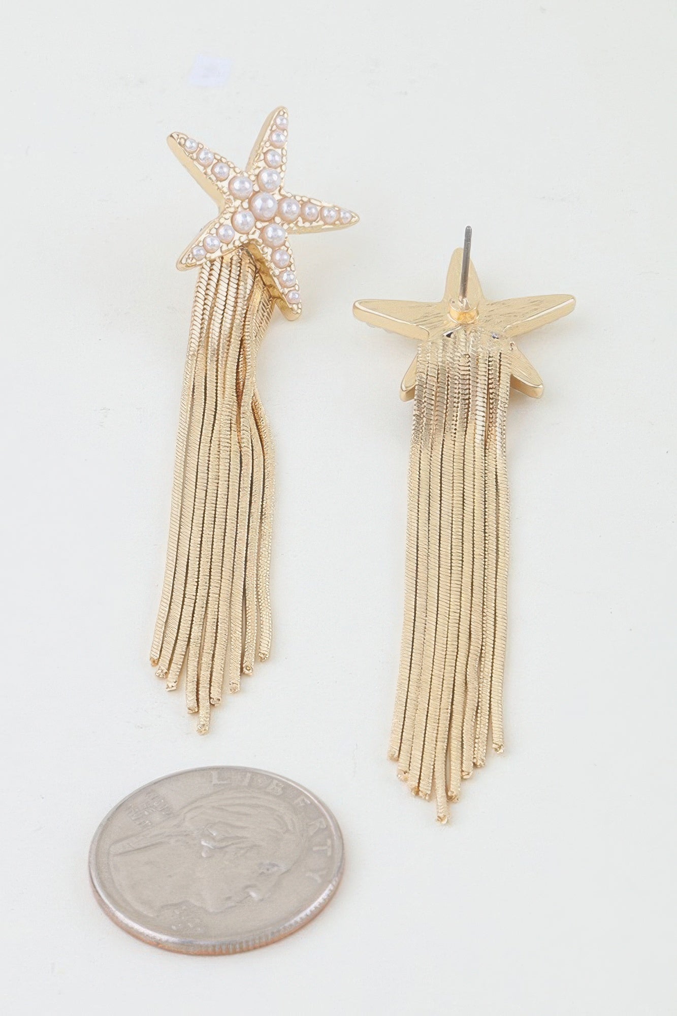 Beaded Starfish Curtain Drop Earrings