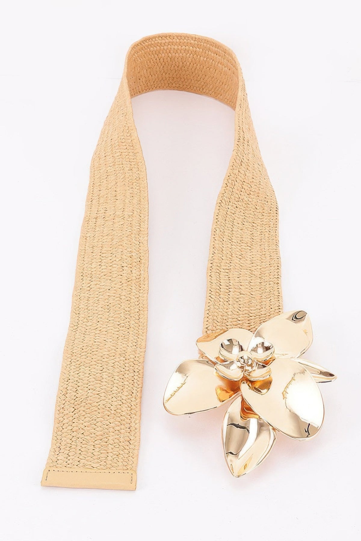 Faux Straw Big Flower Metal Buckle Elastic Belt