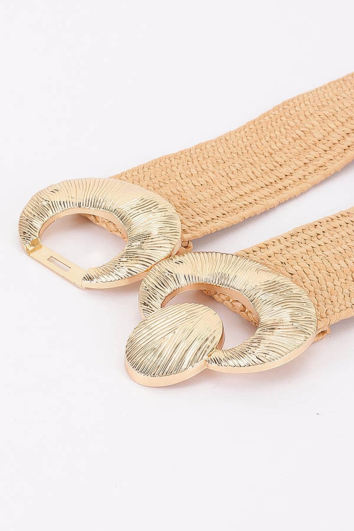 Faux Straw Big Metal Buckle Elastic Belt