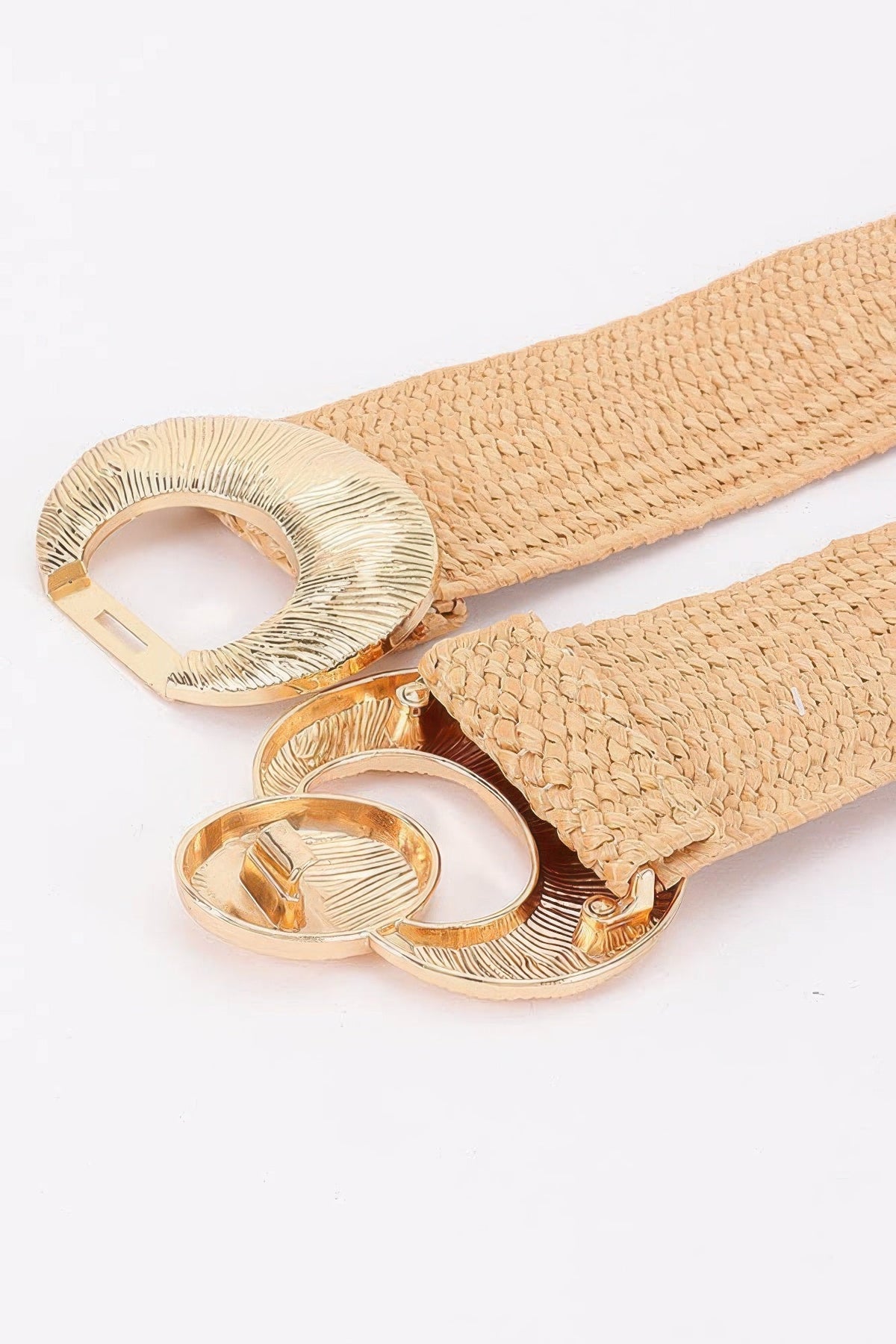 Faux Straw Big Metal Buckle Elastic Belt