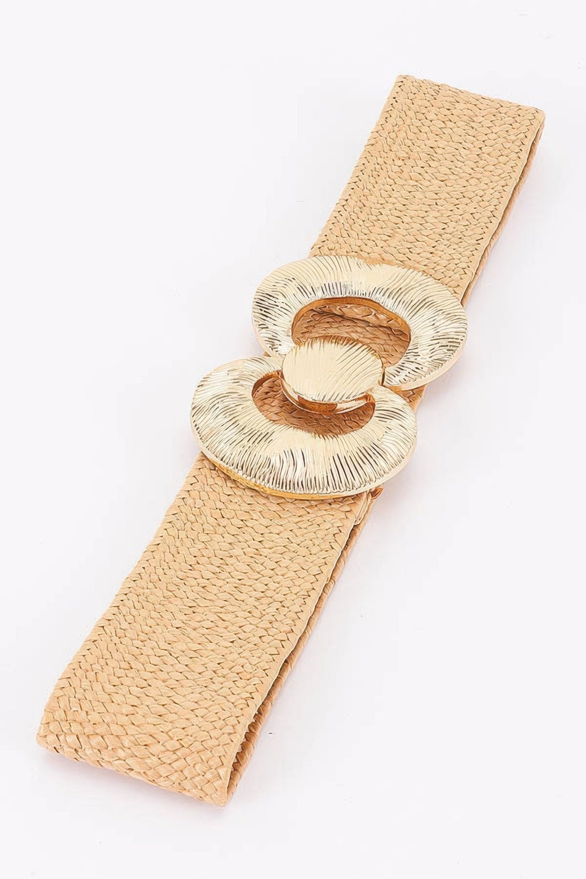 Faux Straw Big Metal Buckle Elastic Belt