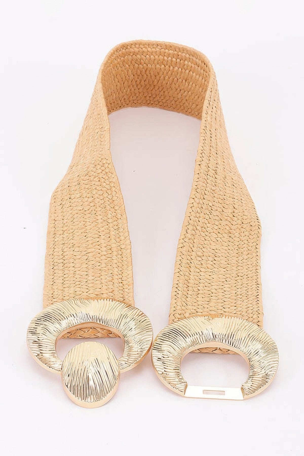 Faux Straw Big Metal Buckle Elastic Belt