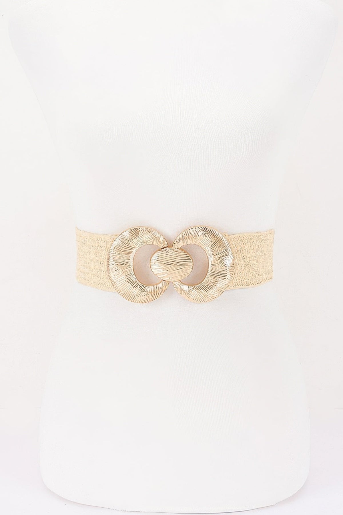 Faux Straw Big Metal Buckle Elastic Belt
