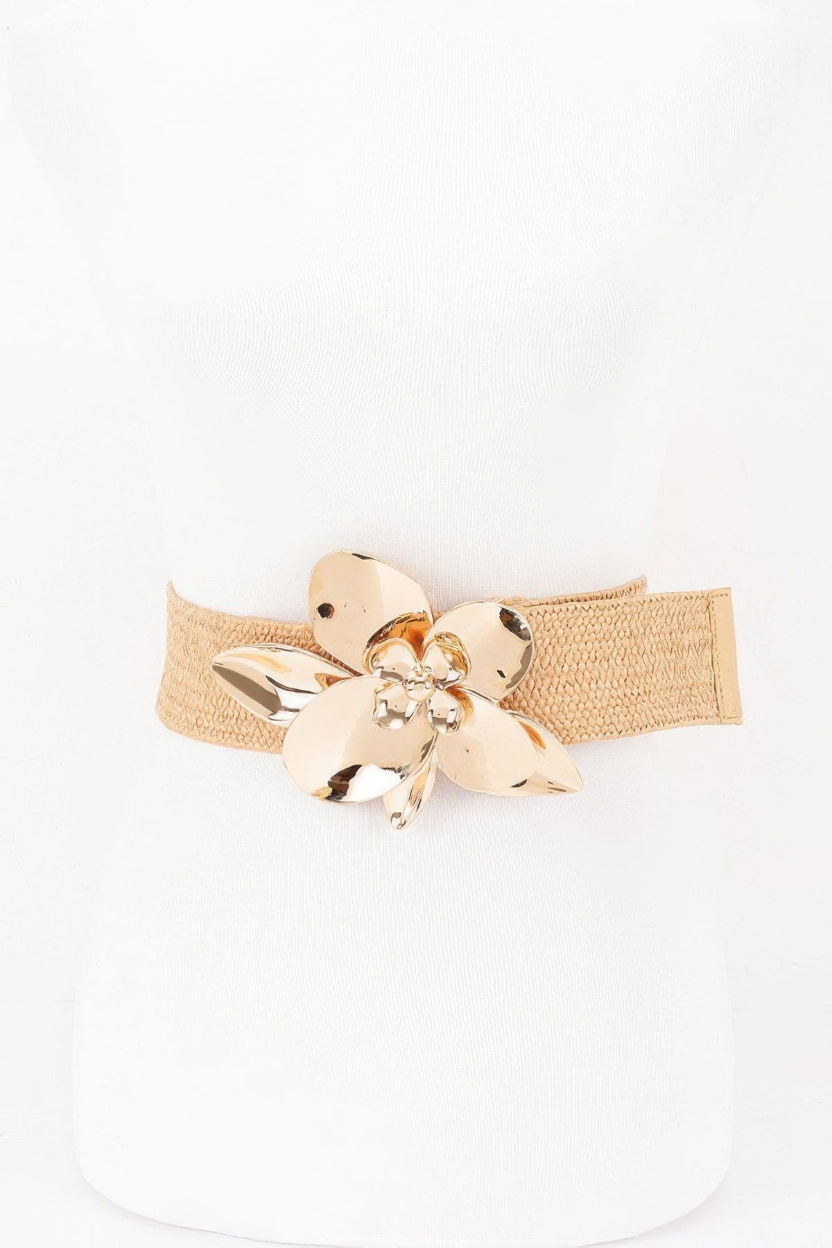 Faux Straw Big Metal Buckle Elastic Plus Size Belt