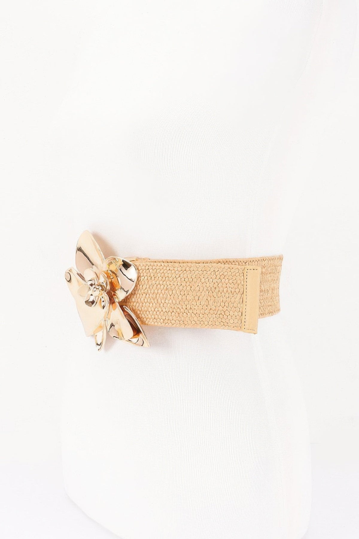 Faux Straw Big Metal Buckle Elastic Plus Size Belt