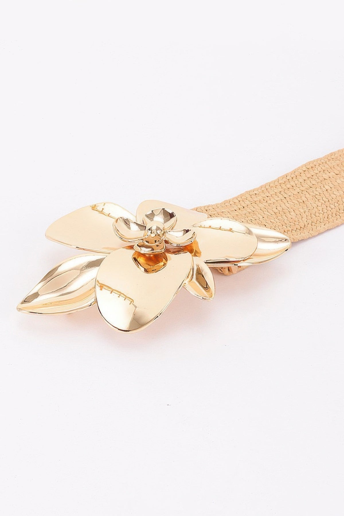 Faux Straw Big Metal Buckle Elastic Plus Size Belt
