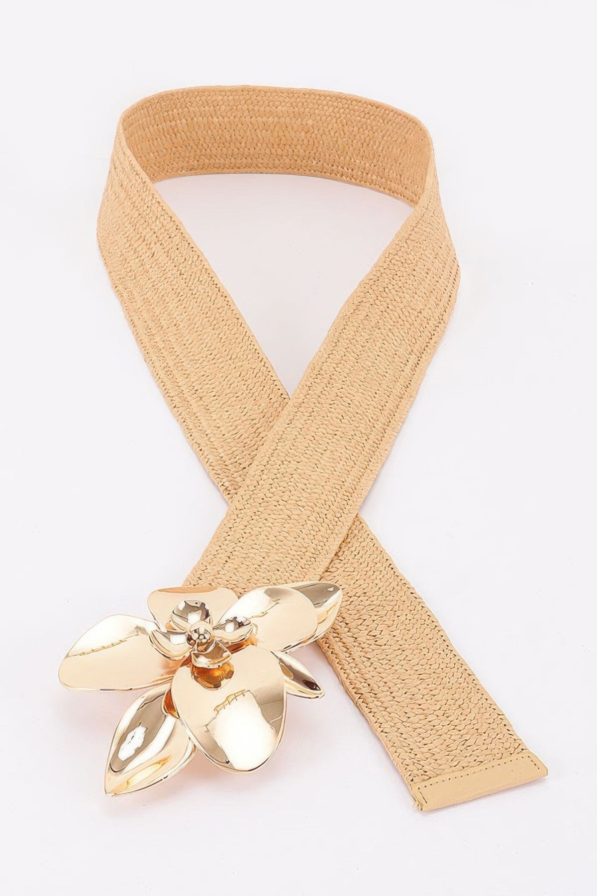 Faux Straw Big Metal Buckle Elastic Plus Size Belt