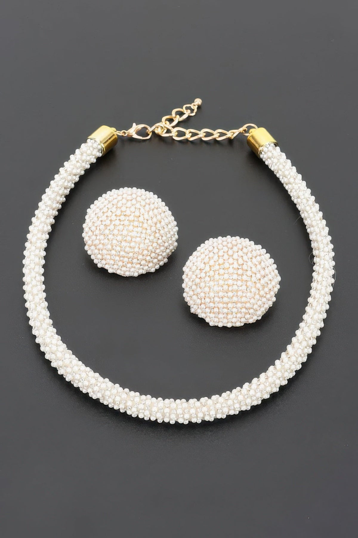 Beaded Choker & Round Stud Earring Set